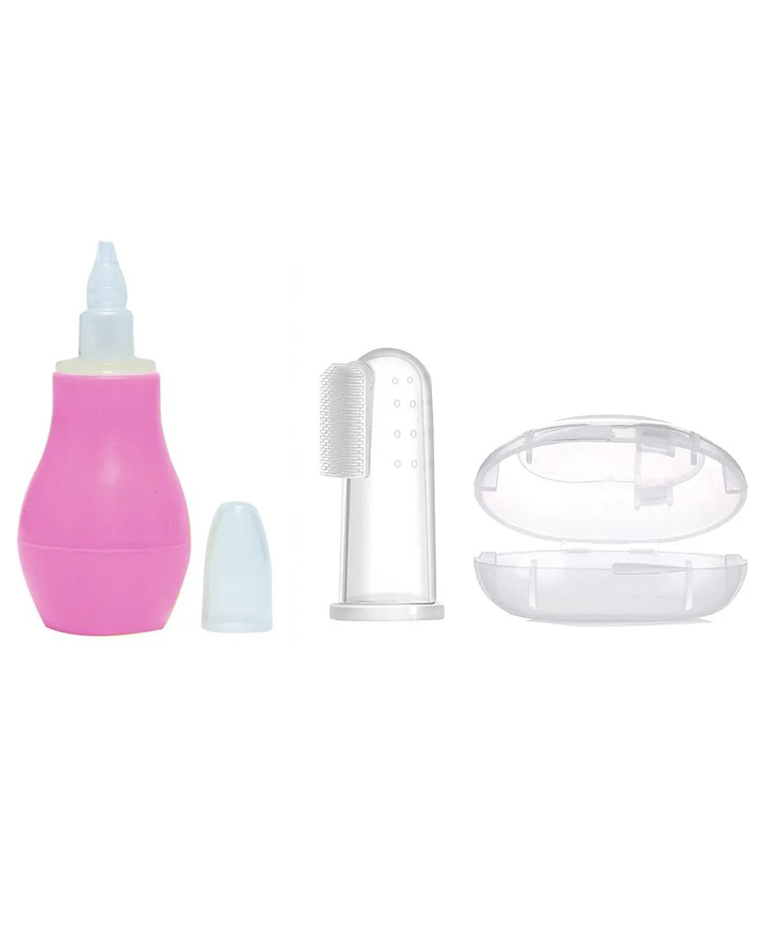NeonateCare Baby Silicone Pink Nose Cleaner Nasal Aspirator and Baby Silicone Finger Toothbrush with case for Babies-picture-3