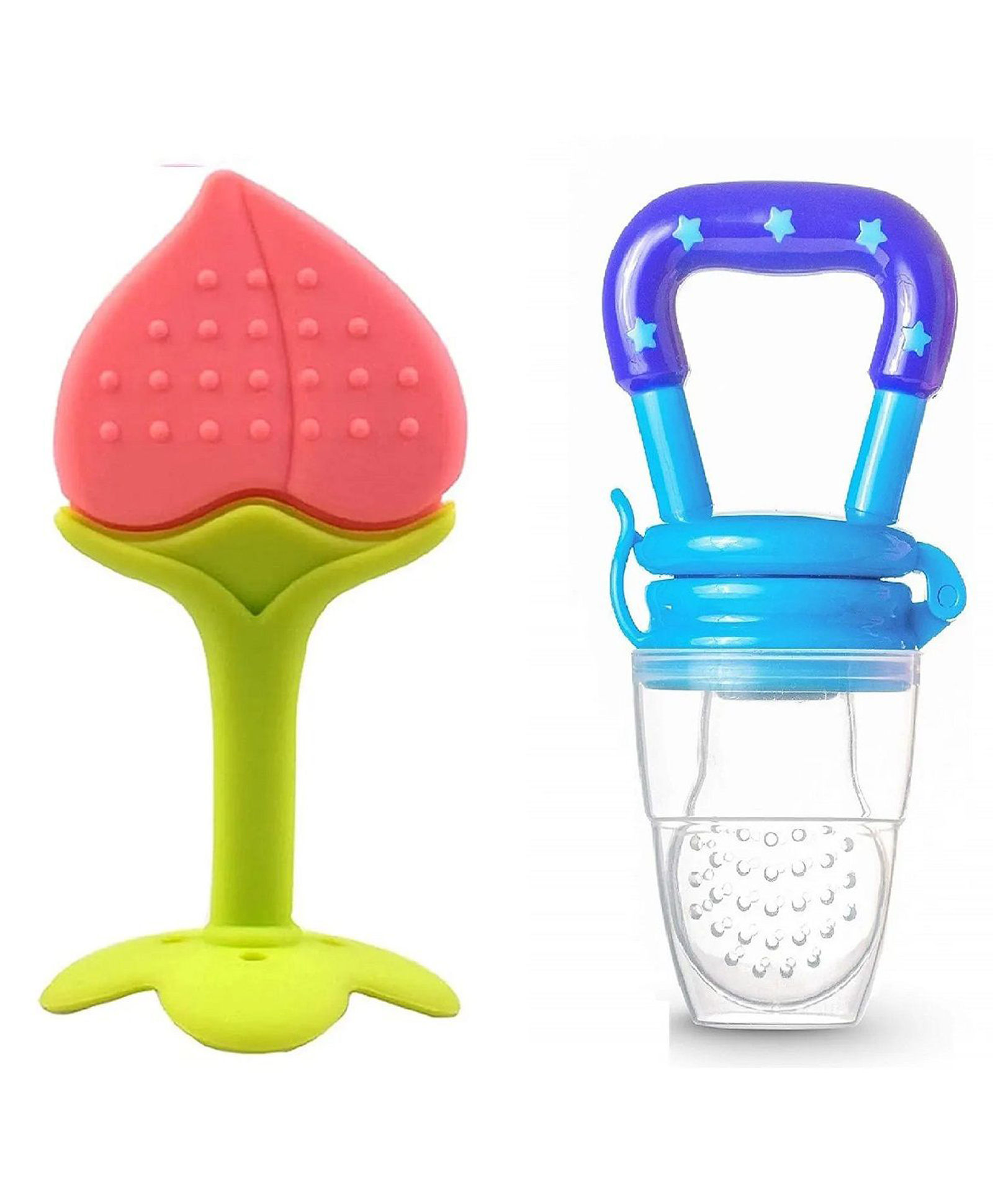 NeonateCare Baby Silicone Fruit Teether & Fruit Feeder Combo - Pink Fruit teether & Blue Fruit Feeder ( Pack of 2)-image-12