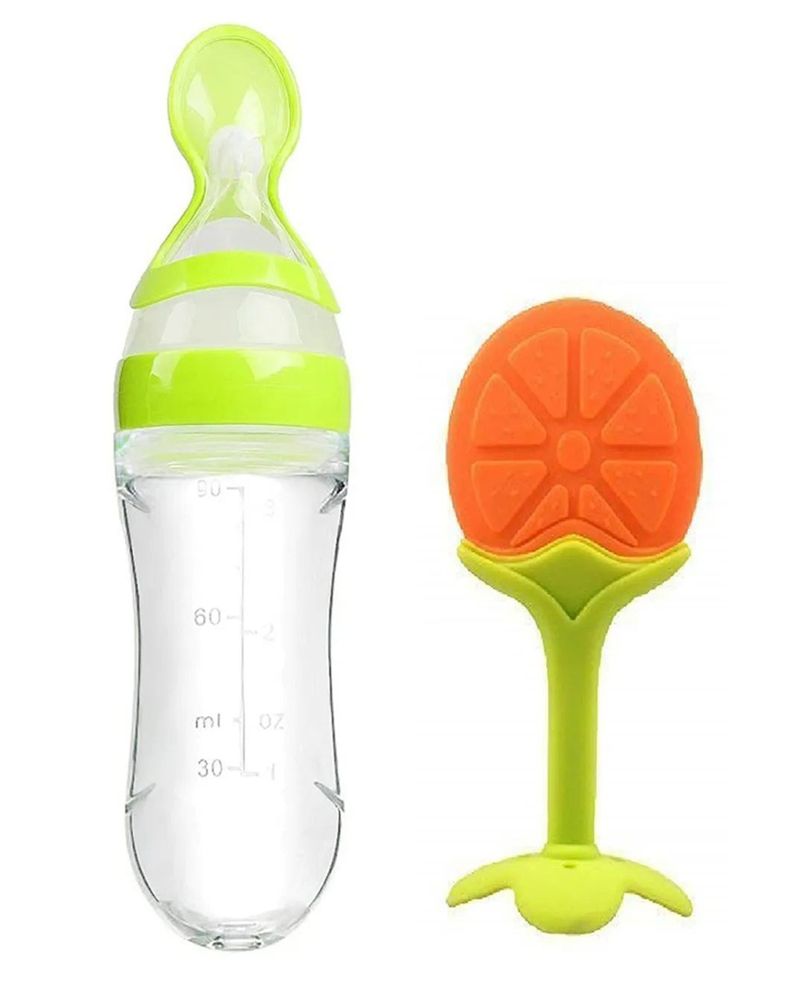 NeonateCare combo of spoon feeder and fruit teether - (Green Spoon feeder, Orange Fruit teether)-image-7