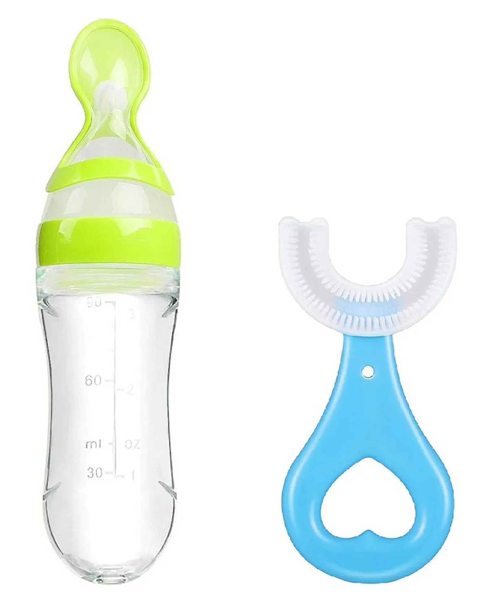 NeonateCare Silicone Easy Squeezy Spoon Food Feeder with U-shaped Soft Silicone Mouth Cleaning Toothbrush For Kids-image-18