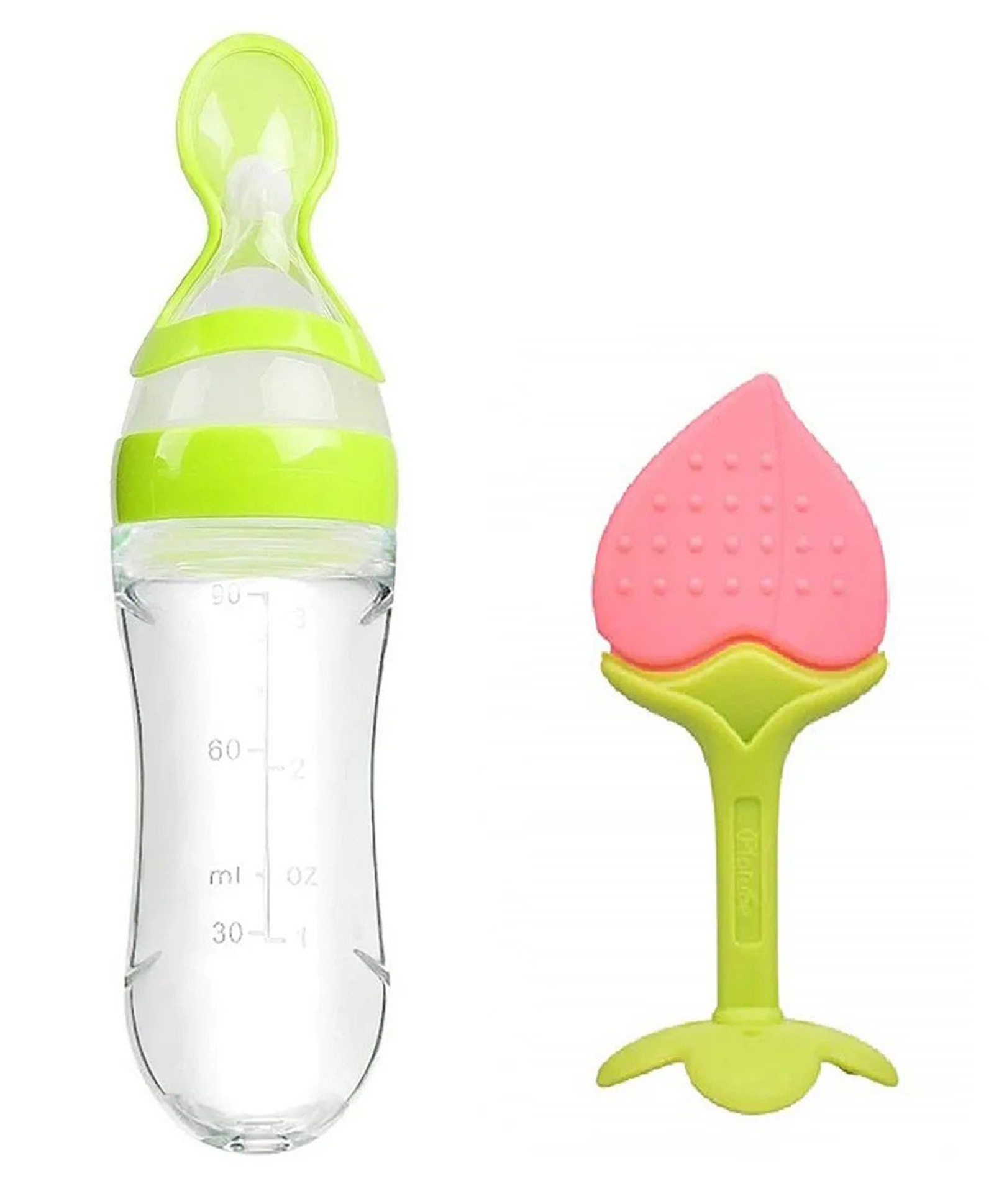 NeonateCare combo of spoon feeder and fruit teether - (Green Spoon feeder, Pink Fruit teether)-image-21