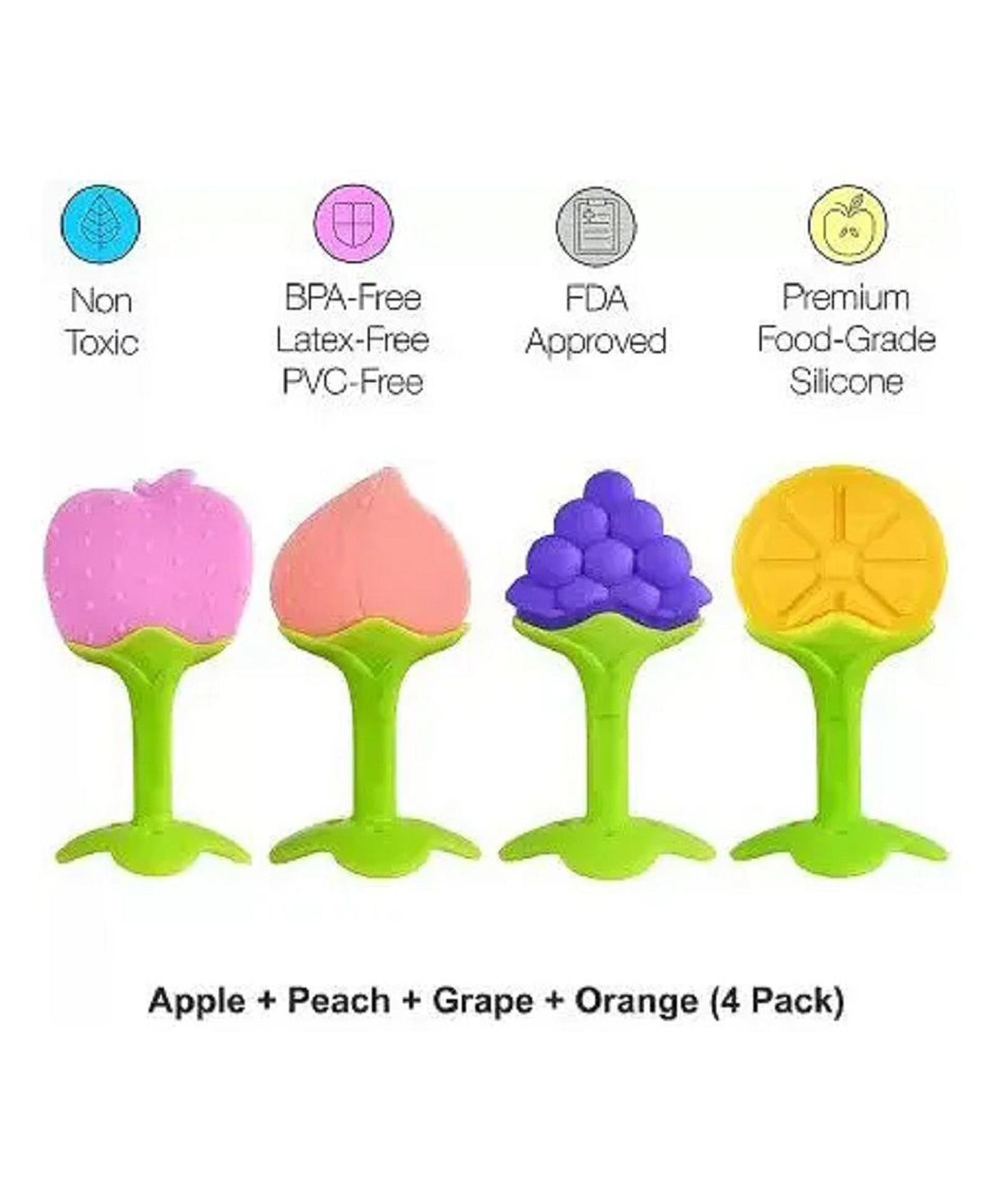NeonateCare Fruit Shaped Teether Pack Of 4 - (4 Fruit Teether) (MultiColor)-image-27