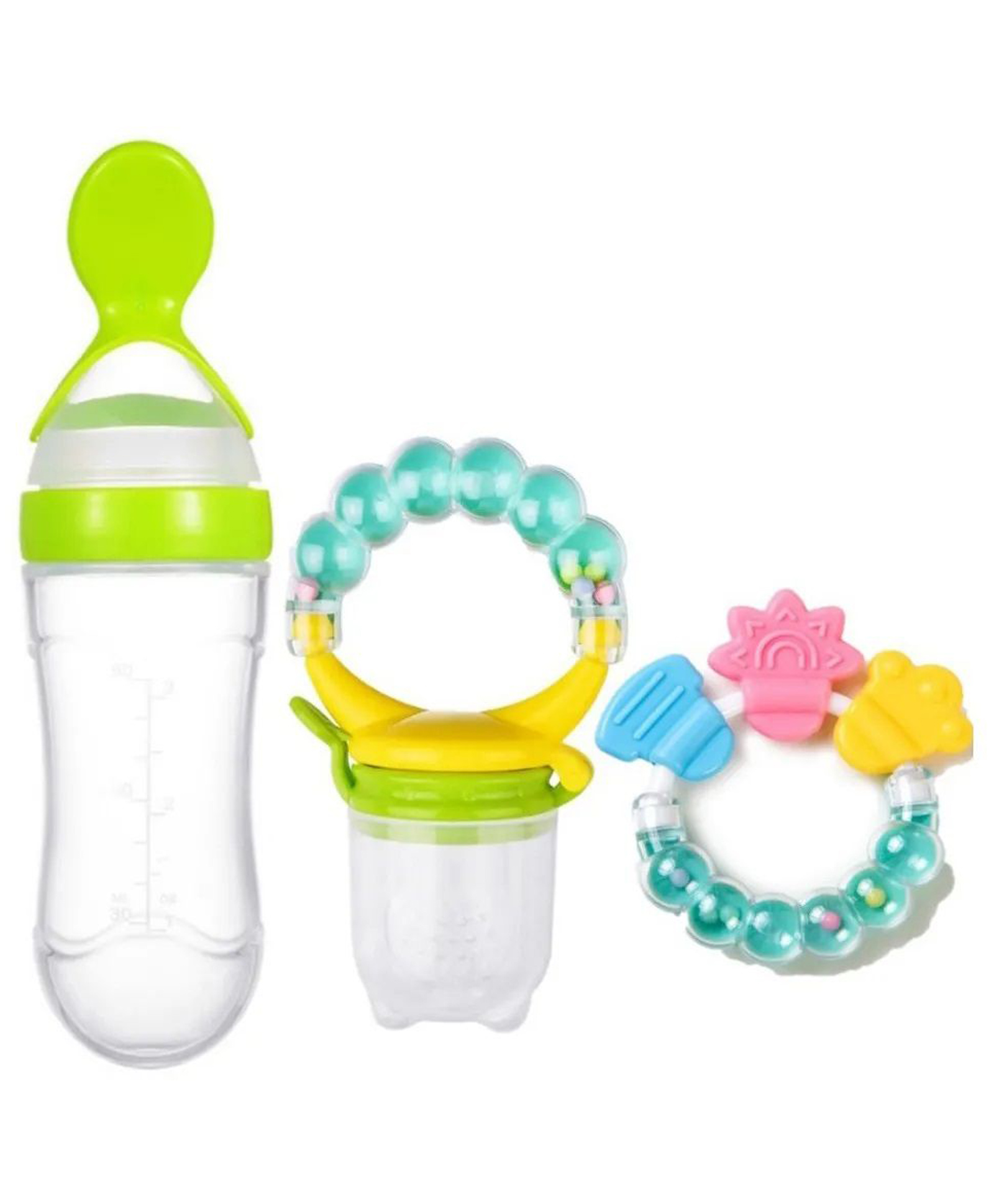 NeonateCare Combo of Silicone Squeezy Spoon Feeder Ring Teether and Ring Fruit Feeder ( Spoon Feeder Ring teether Ring Nibbler)- Green-image-22