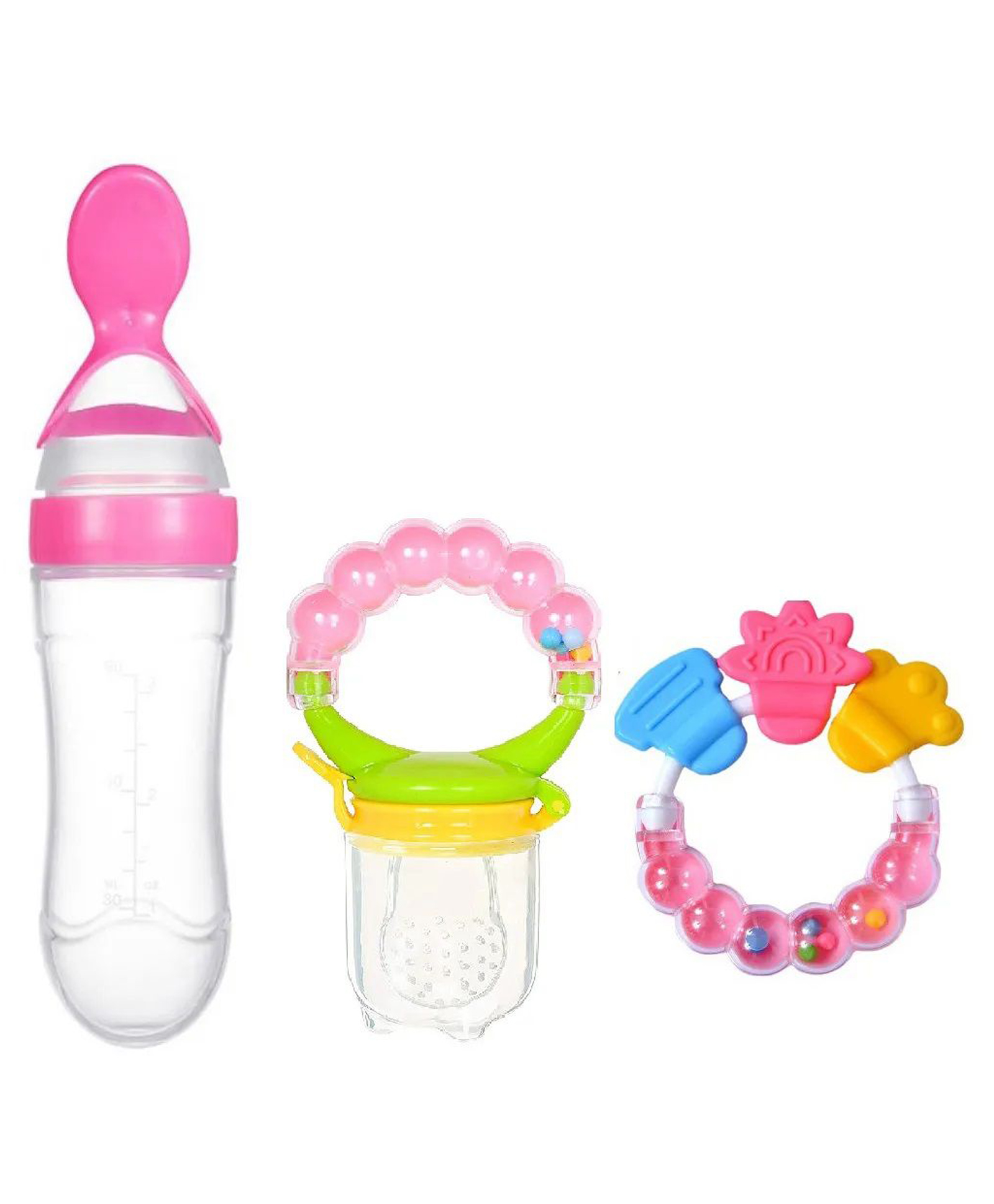 NeonateCare Combo of Silicone Squeezy Spoon Feeder Ring Teether and Ring Fruit Feeder ( Spoon Feeder Ring teether Ring Nibbler)- Pink-picture-42