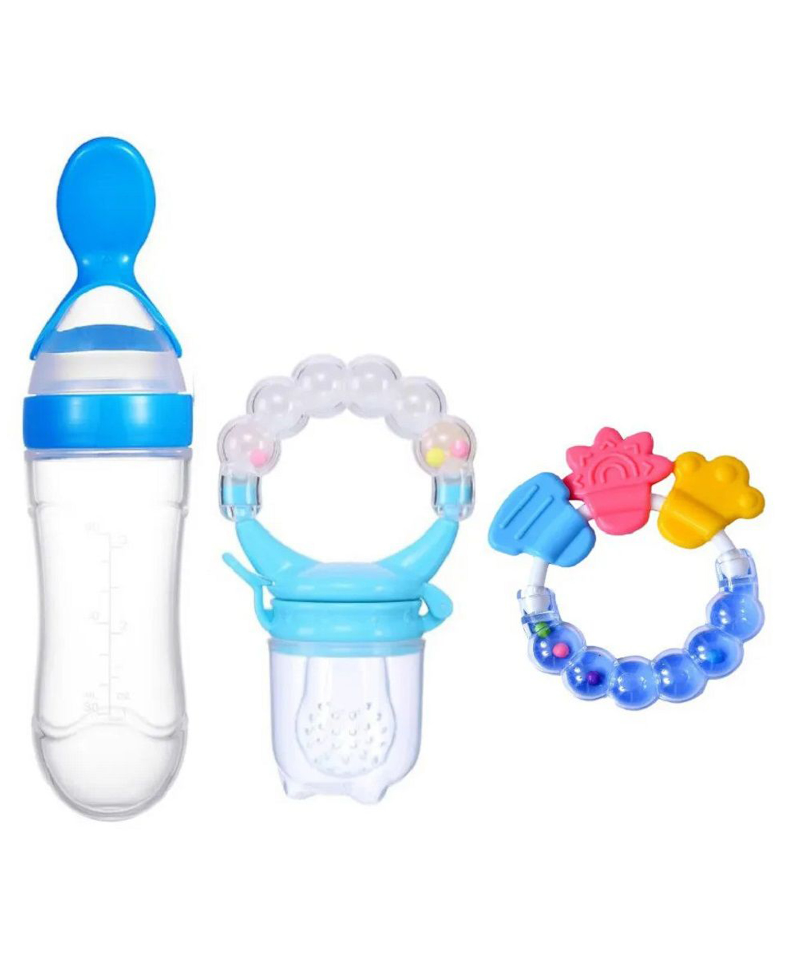 NeonateCare Combo of Silicone Squeezy Spoon Feeder Ring Teether and Ring Fruit Feeder ( Spoon Feeder Ring Teether Ring Nibbler)- Blue-picture-38