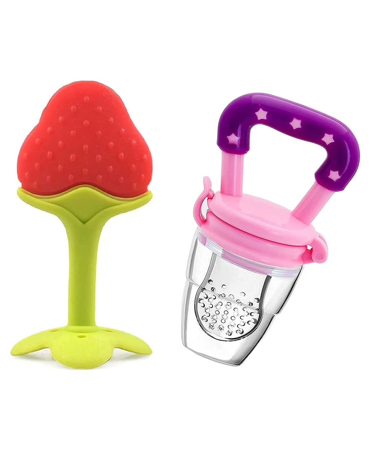 NeonateCare Baby Silicone Fruit Teether & Fruit Feeder Combo - Red Fruit teether & Pink Fruit Feeder - MultiColor-picture-27
