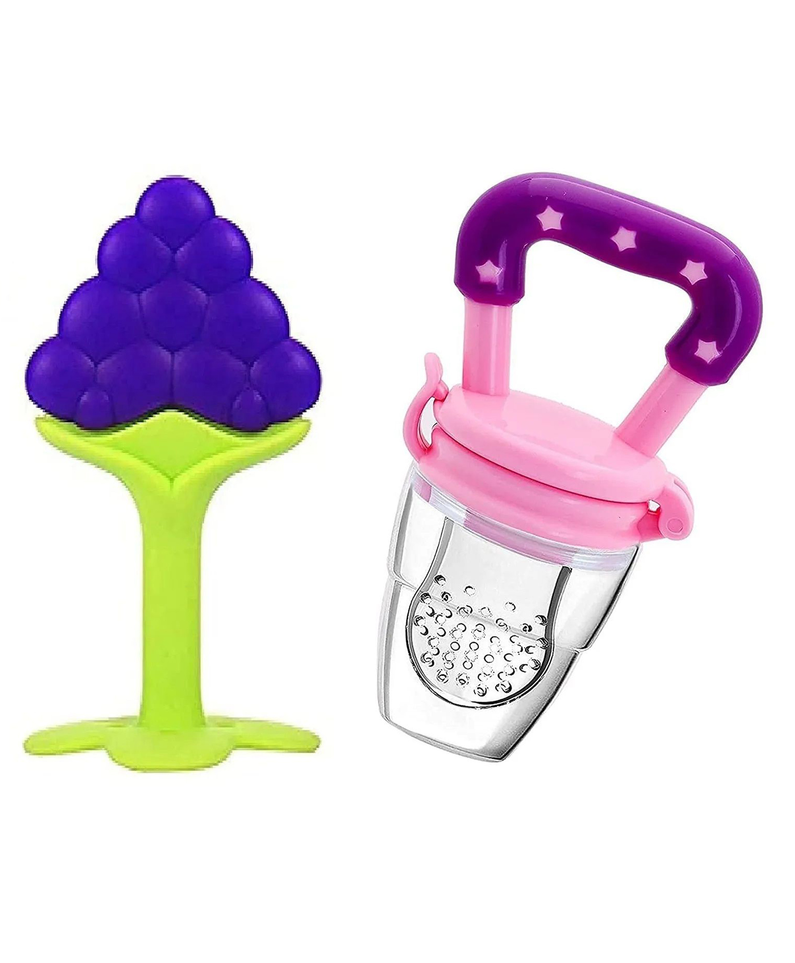 NeonateCare Baby Silicone Fruit Teether & Fruit Feeder Combo - Blue Fruit teether & Pink Fruit Feeder - MultiColor-image-26