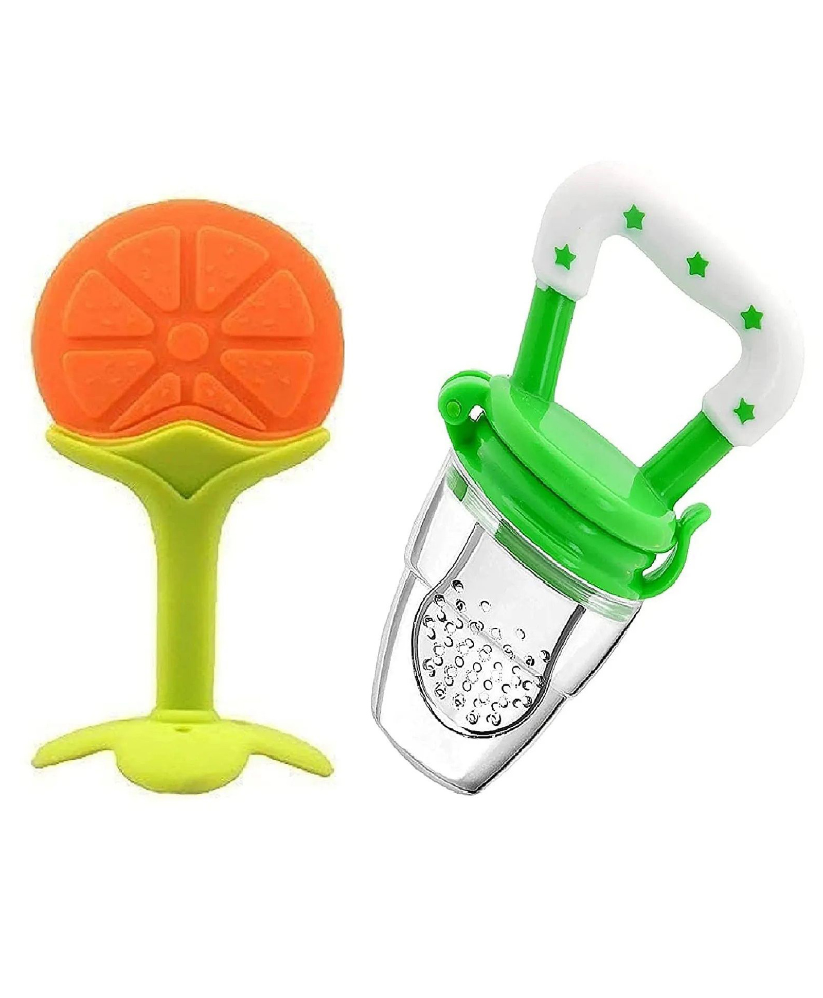 NeonateCare Baby Silicone Fruit Teether & Fruit Feeder Combo - Orange Fruit teether & Green Fruit Feeder - MultiColor-picture-34