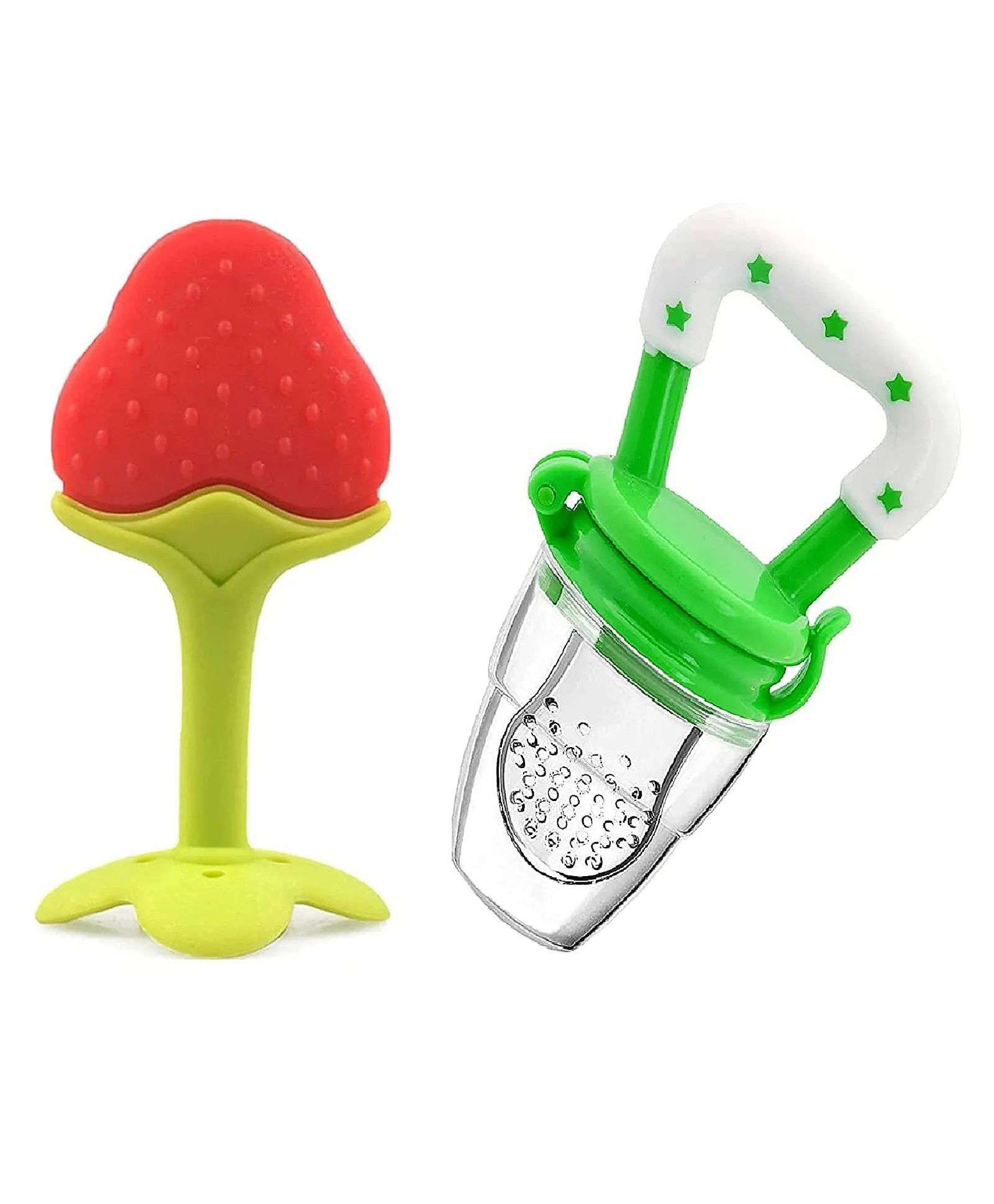 NeonateCare Baby Silicone Fruit Teether & Fruit Feeder Combo - Red Fruit teether & Green Fruit Feeder - MultiColor-picture-31