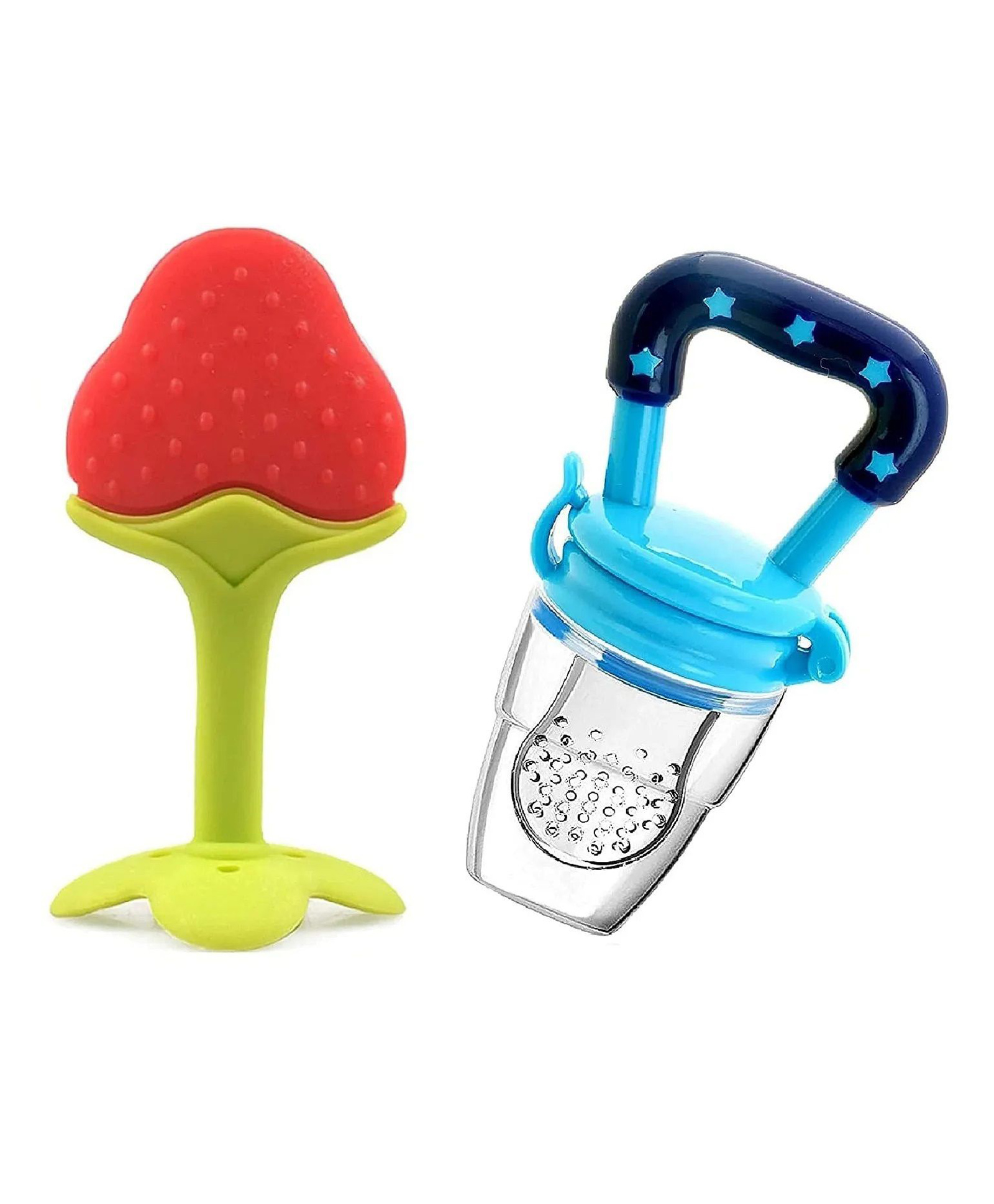 NeonateCare Baby Silicone Fruit Teether & Fruit Feeder Combo - Red Fruit teether & Blue Fruit Feeder-picture-10