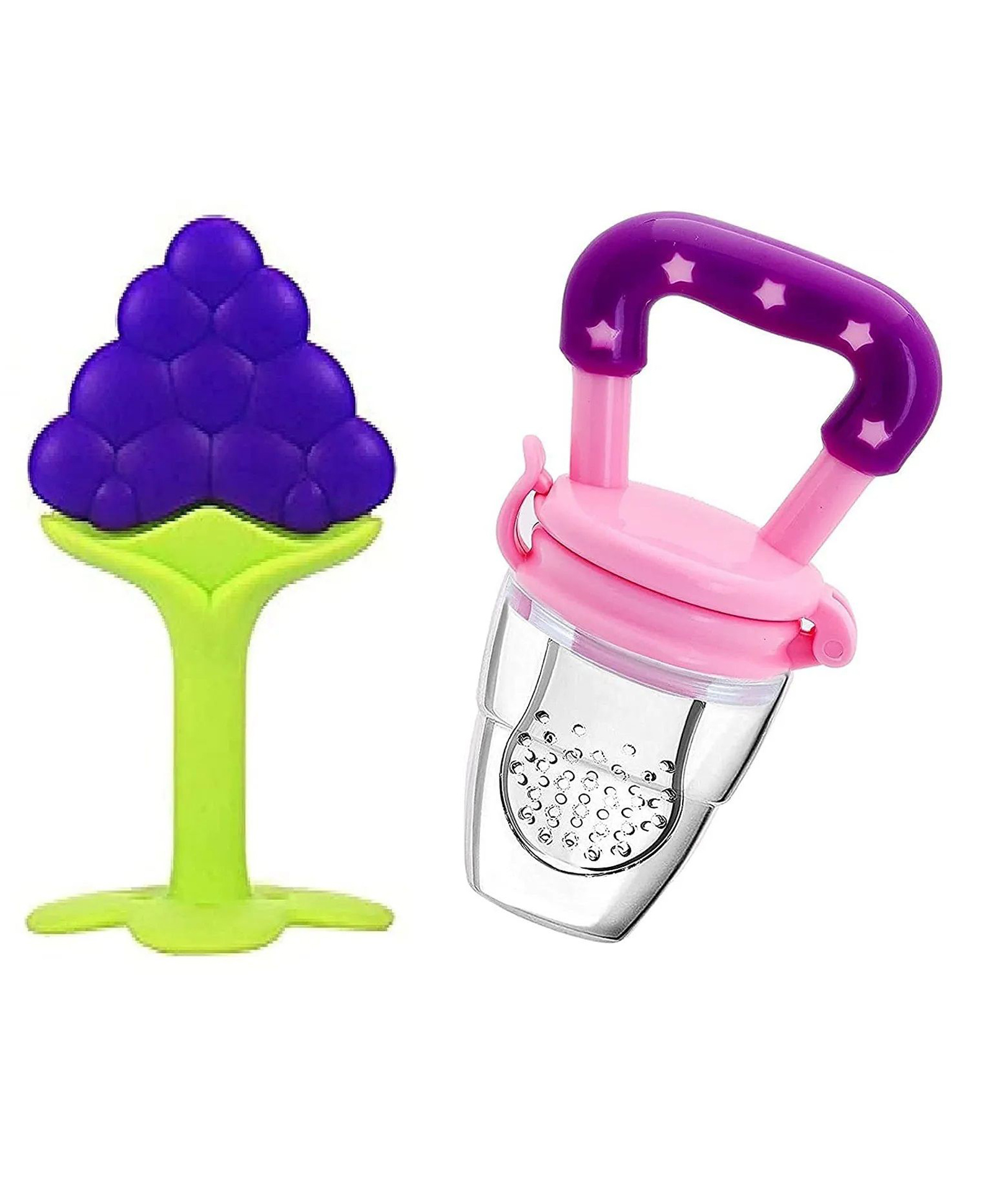 NeonateCare Baby Silicone Fruit Teether & Fruit Feeder Combo - Blue Fruit teether & Pink Fruit Feeder-picture-15