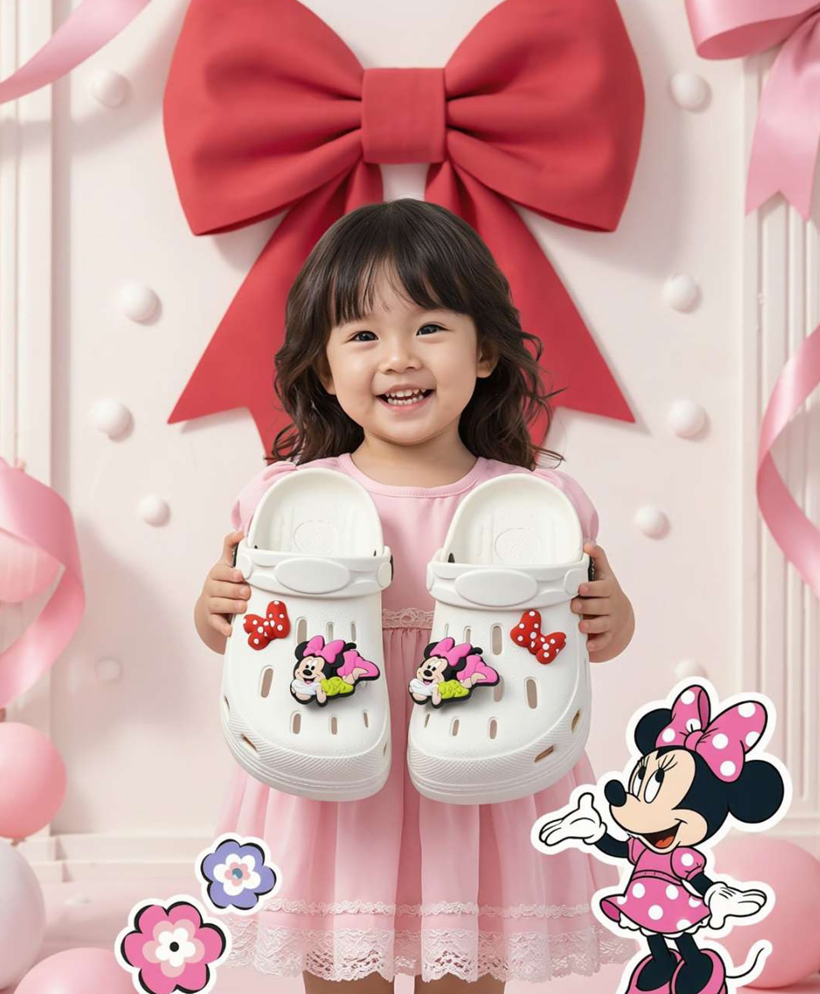 Disney by Yellow Bee Perforated Clogs With Minnie Mouse Designed Rotating Charms - White-image-44