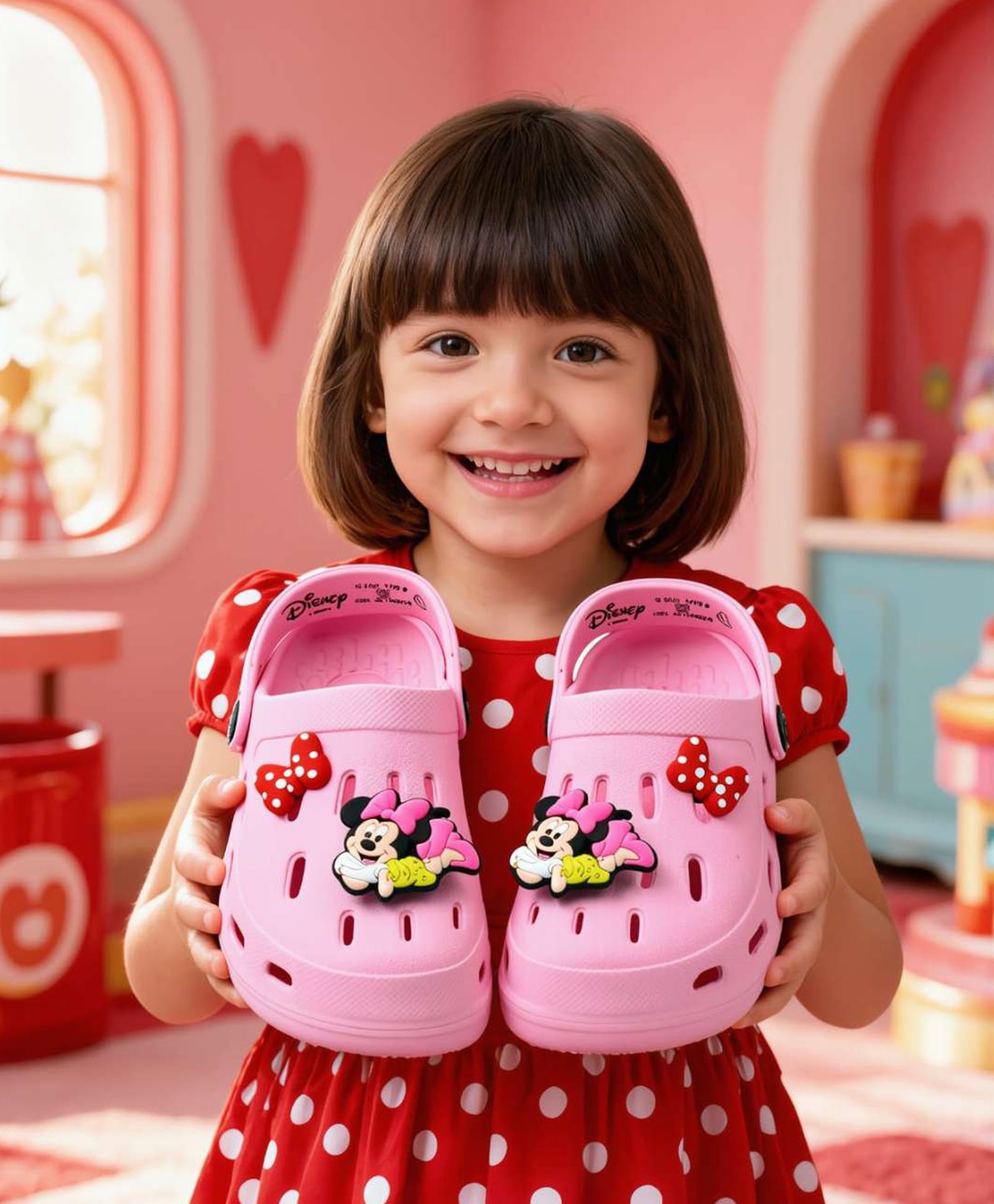 Disney by Yellow Bee Perforated Clogs With Minnie Mouse Designed Rotating Charms - Pink-picture-23
