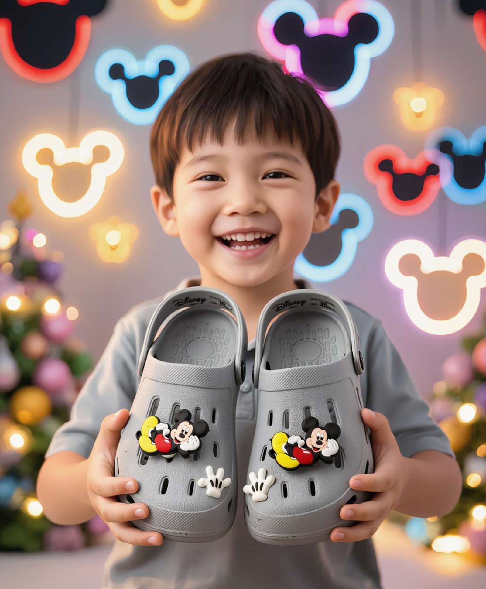 Disney by Yellow Bee Perforated Clogs With Mickey Mouse Designed Rotating Charms - Grey-picture-11