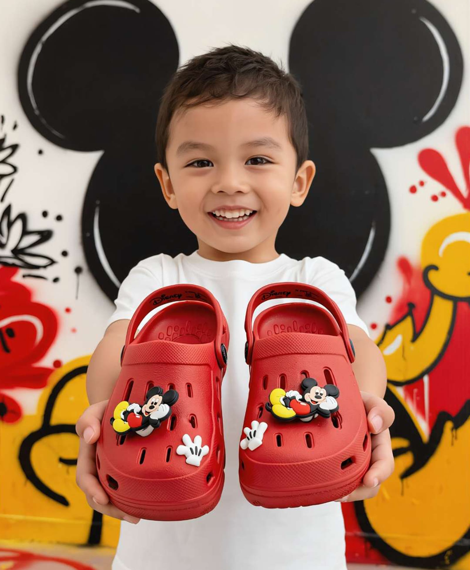 Disney by Yellow Bee Perforated Clogs With Mickey Mouse Designed Rotating Charms - Red-image-45