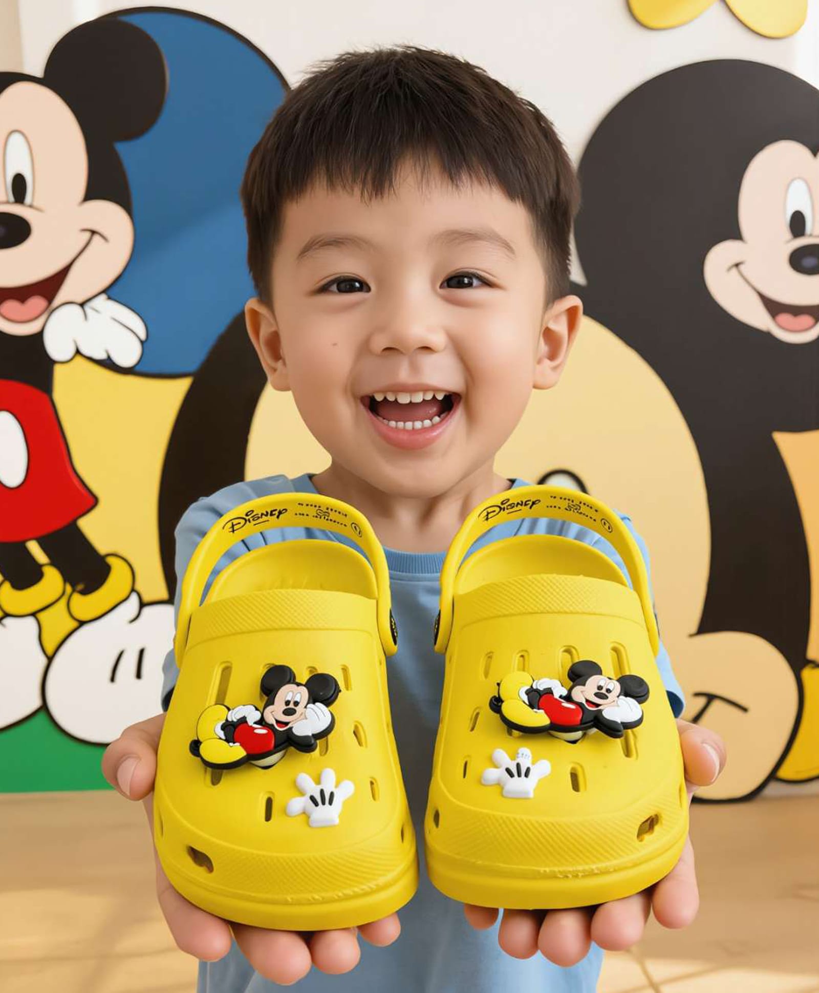 Disney by Yellow Bee Perforated Clogs With Mickey Mouse Designed Rotating Charms - Yellow-image-48