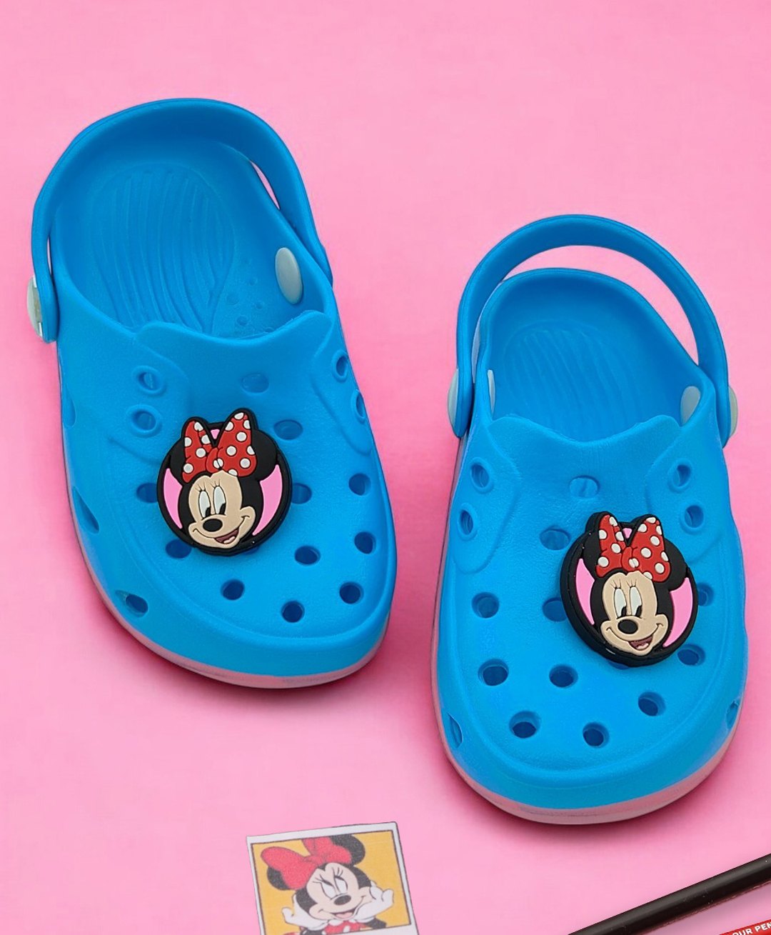 Yellow Bee Disney Perforated Clogs With Minnie Mouse Designed Charms - Blue-image-10