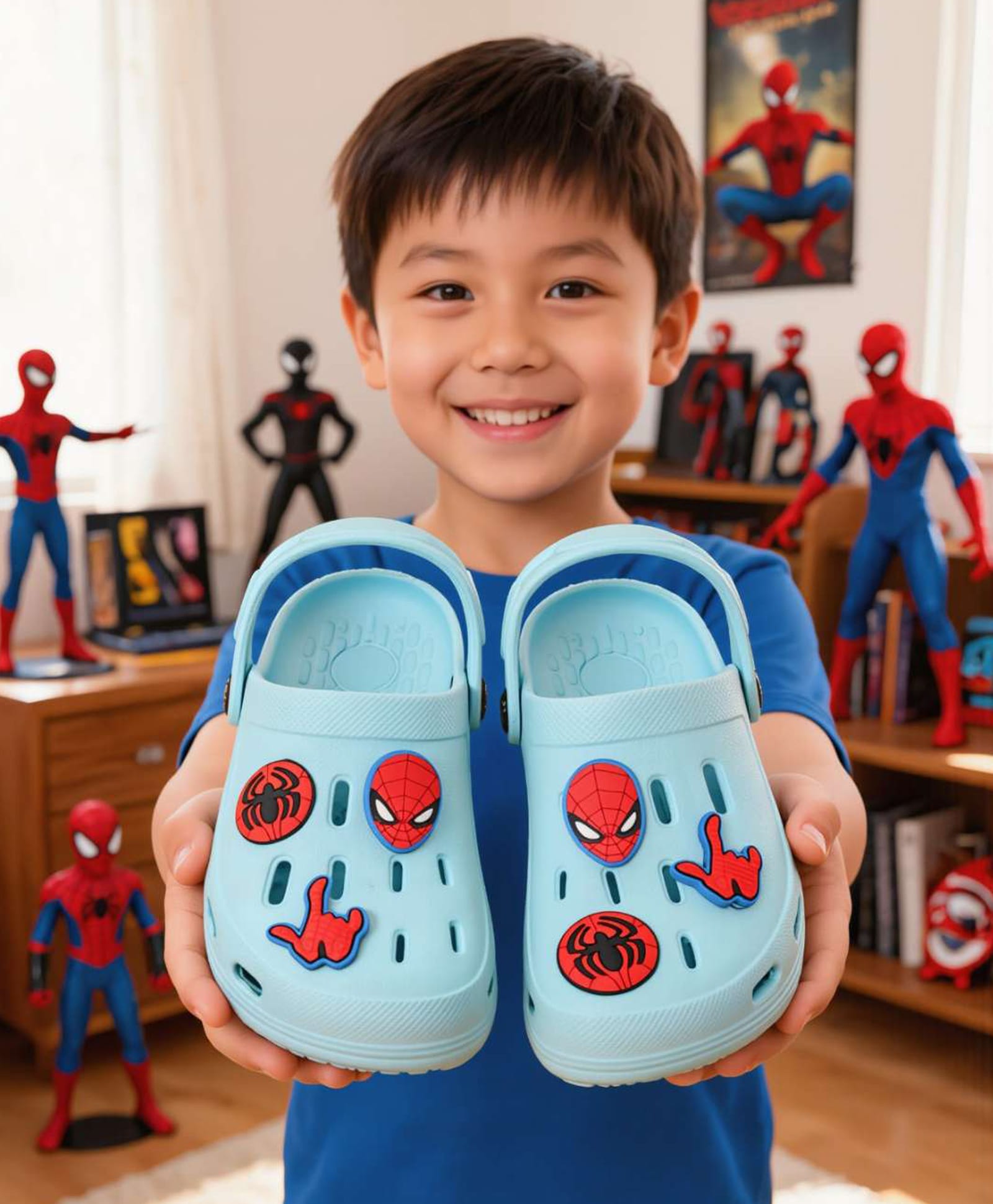Marvel by Yellow Bee Perforated Clogs With Avengers Featuring Spiderman Charms - Light Blue-picture-15