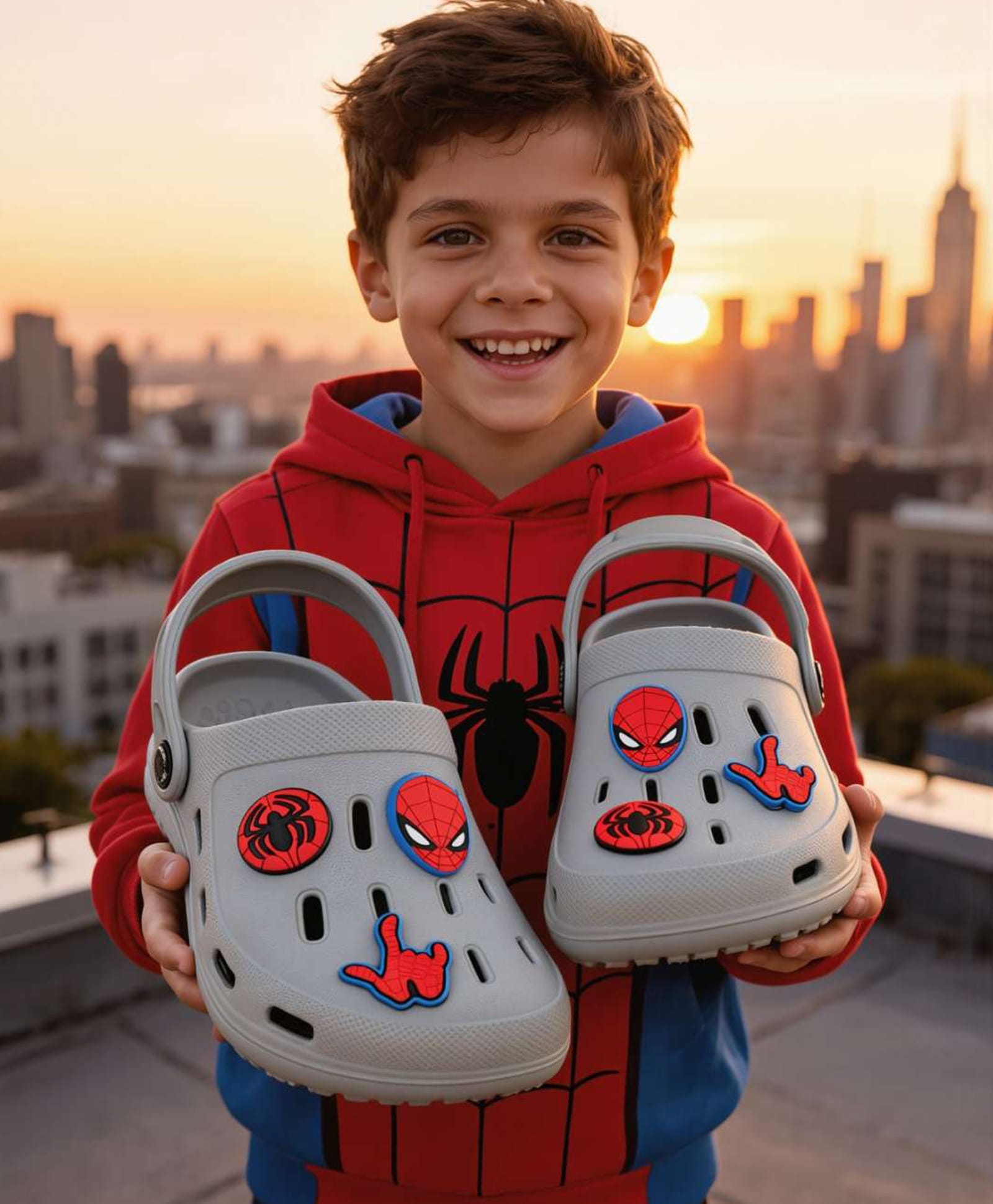 Yellow Bee Marvel Perforated Clogs With Avengers Featuring Spiderman Charms - Grey-picture-29