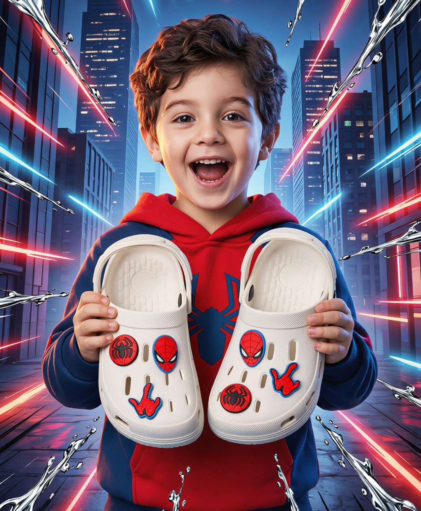 Marvel by Yellow Bee Perforated Clogs With Avengers Featuring Spiderman Charms - White-image-43
