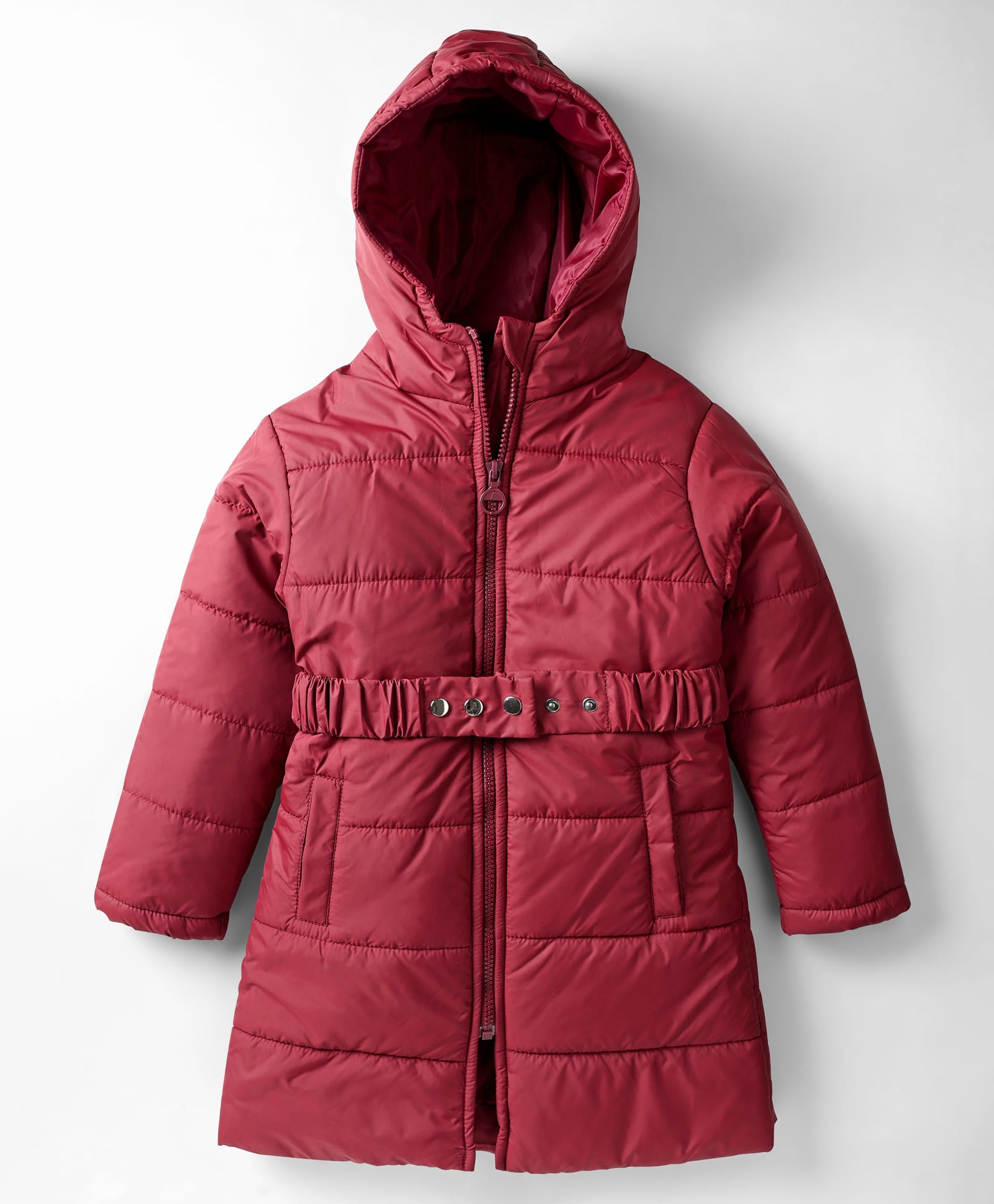 Pine Kids Woven Full Sleeves Solid Coloured Padded Hooded Jacket With Belt - Maroon-picture-27