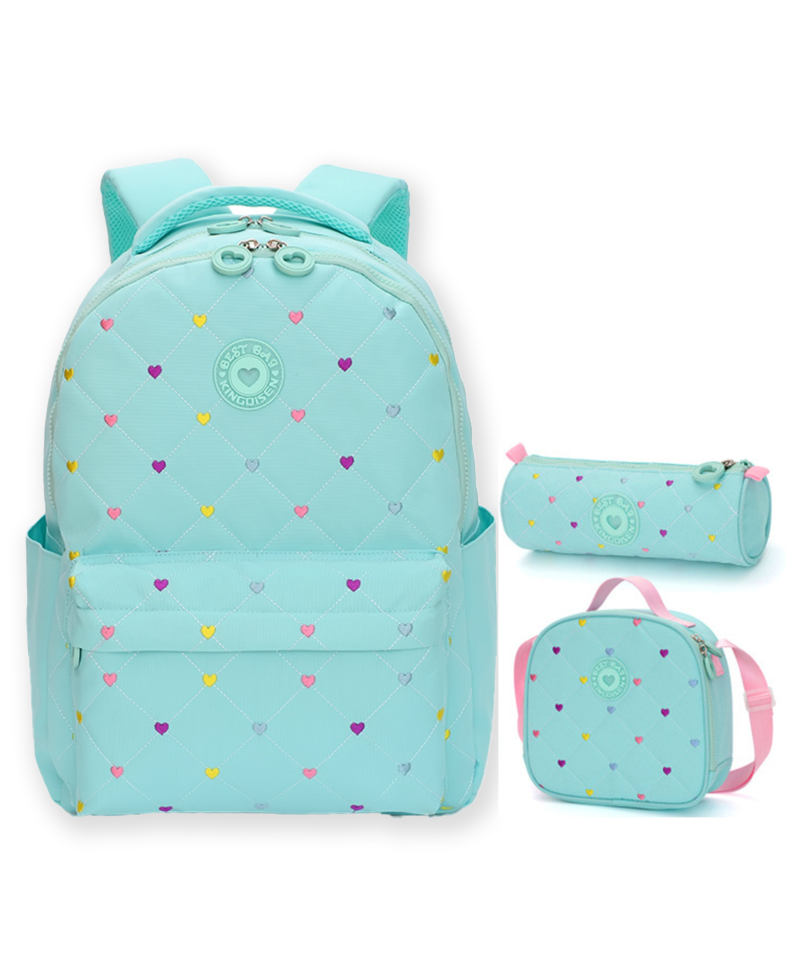 Little Surprise Box Mini Heart Backpack with Matching Lunch Bag and Stationery Pouch MInt - 16.5 Inch-image-36
