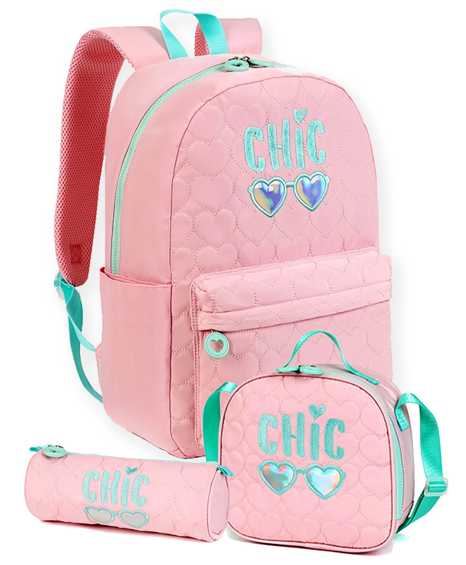 Little Surprise Box Cool Glasses Backpack with Matching Lunch Bag and Stationery Pouch Pink - 16.5 Inch-image-35