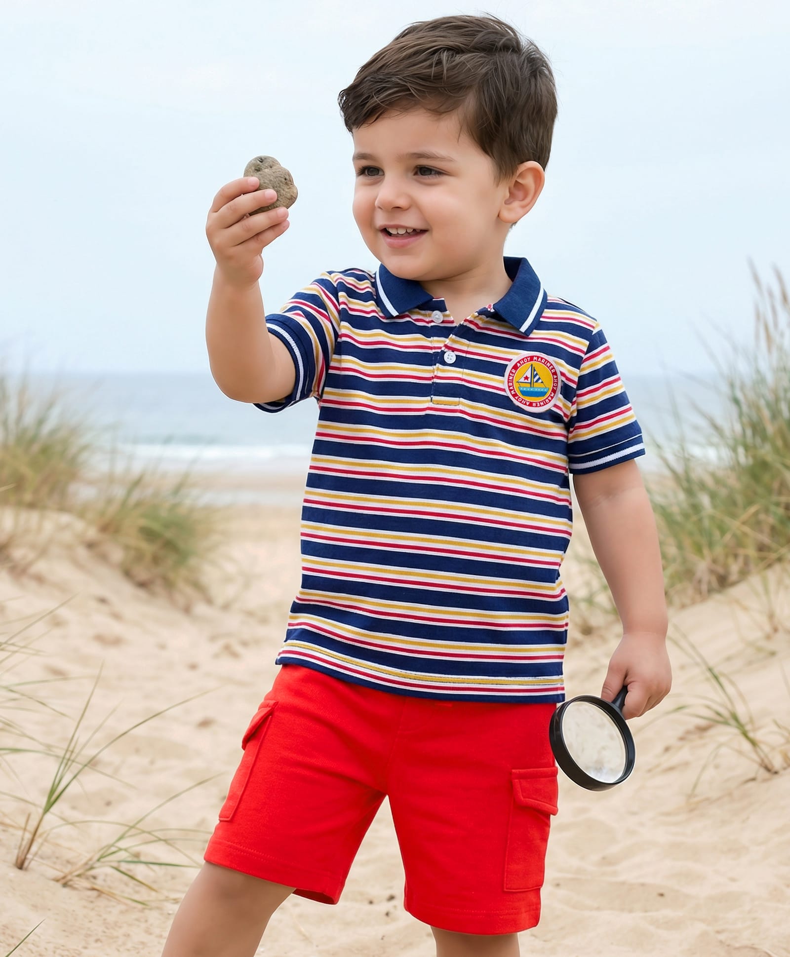 Babyhug Single Jersey Knit Half Sleeves T-Shirt & Shorts Set With Stripes & Text Patch - Red