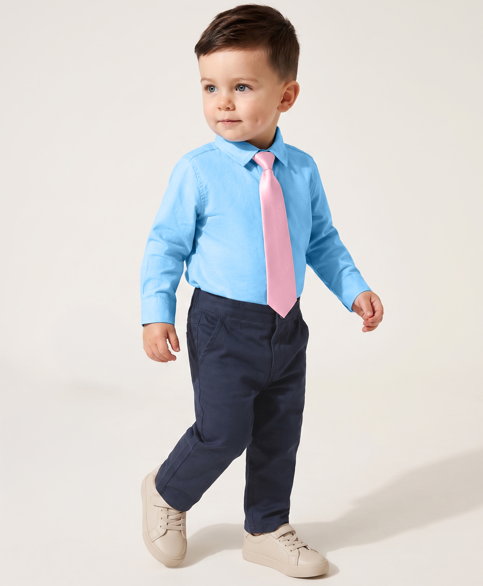 Babyoye 100% Cotton Full Sleeves Solid Coloured Party Wear Shirt & Trouser With Tie - Multi Colour-picture-14
