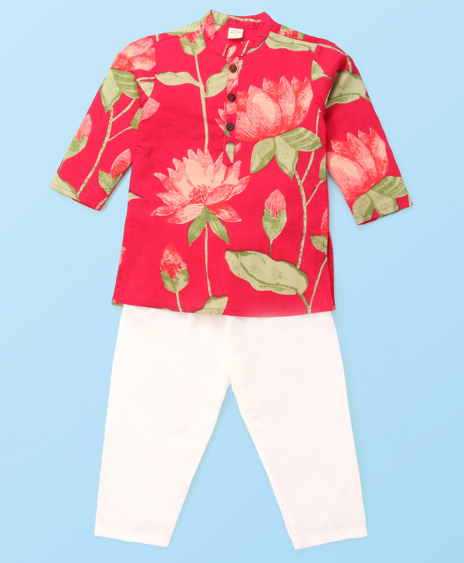 Saka Designs Cotton Woven Full Sleeves Floral Printed Kurta & Pyjama Set - Red-image-48