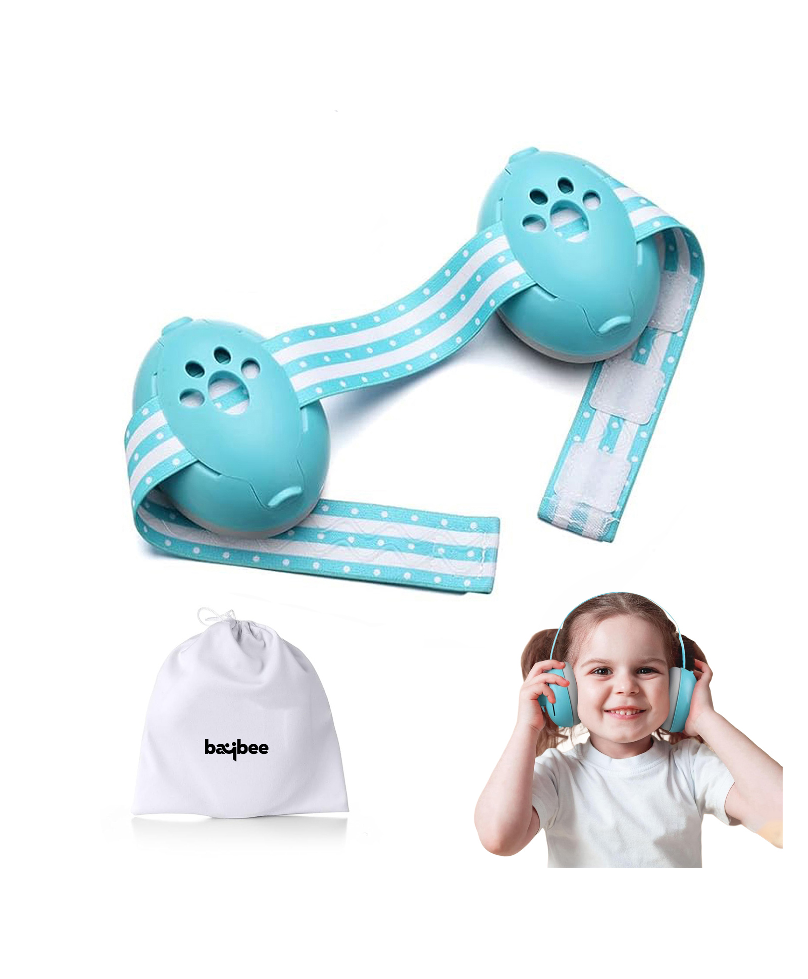 BAYBEE 2 in 1 Noise Cancellation Ear Muffs for Kids | Infant Ear Protector for Babies with 3 Adjustable Lengths & 25db Noise Reduction | Snug Fit Baby Earpads for Sleeping with Silicone Strap (Blue)
