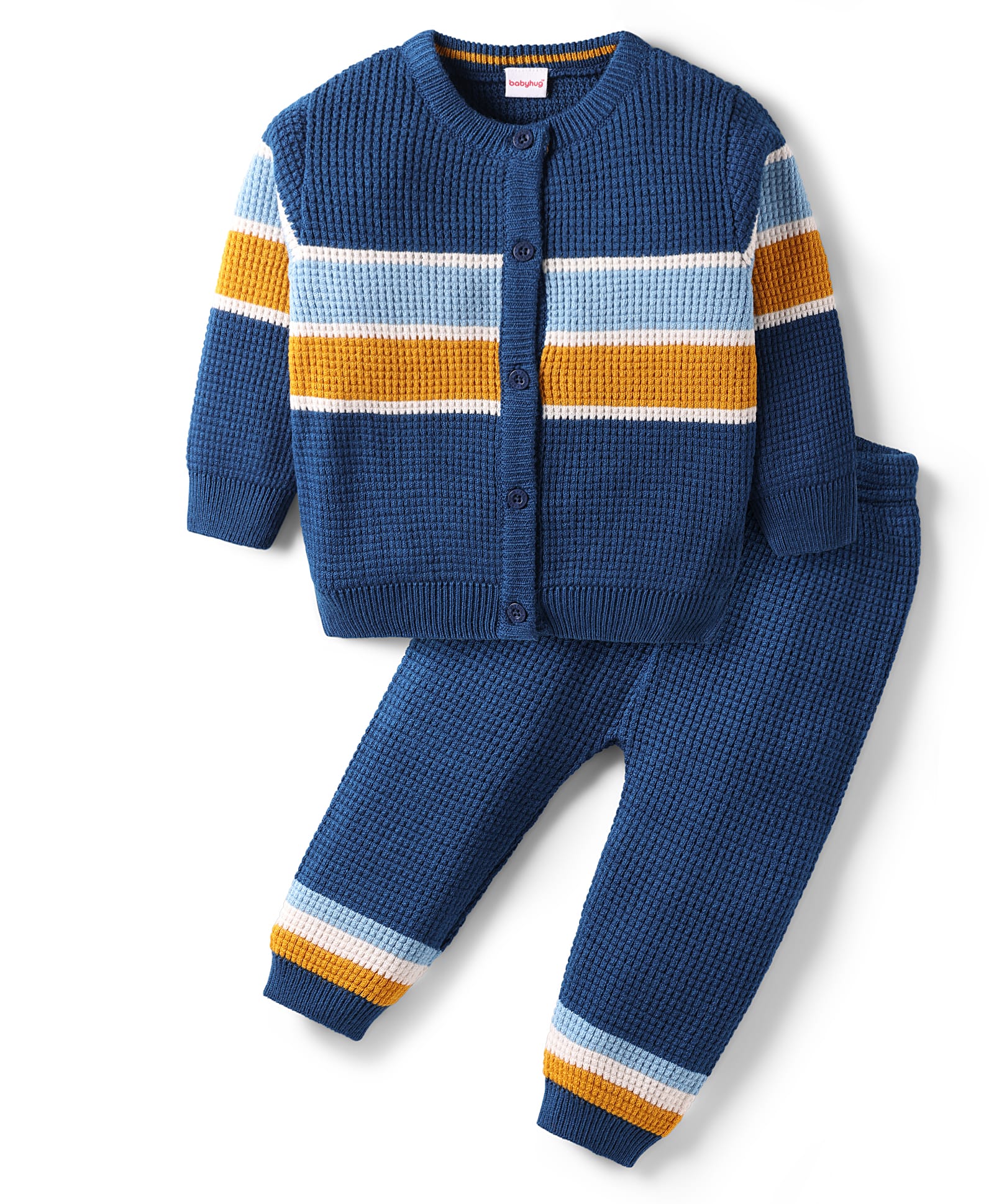 Babyhug Knitted Full Sleeves Front Open Sweater Set - Navy Blue-image-14
