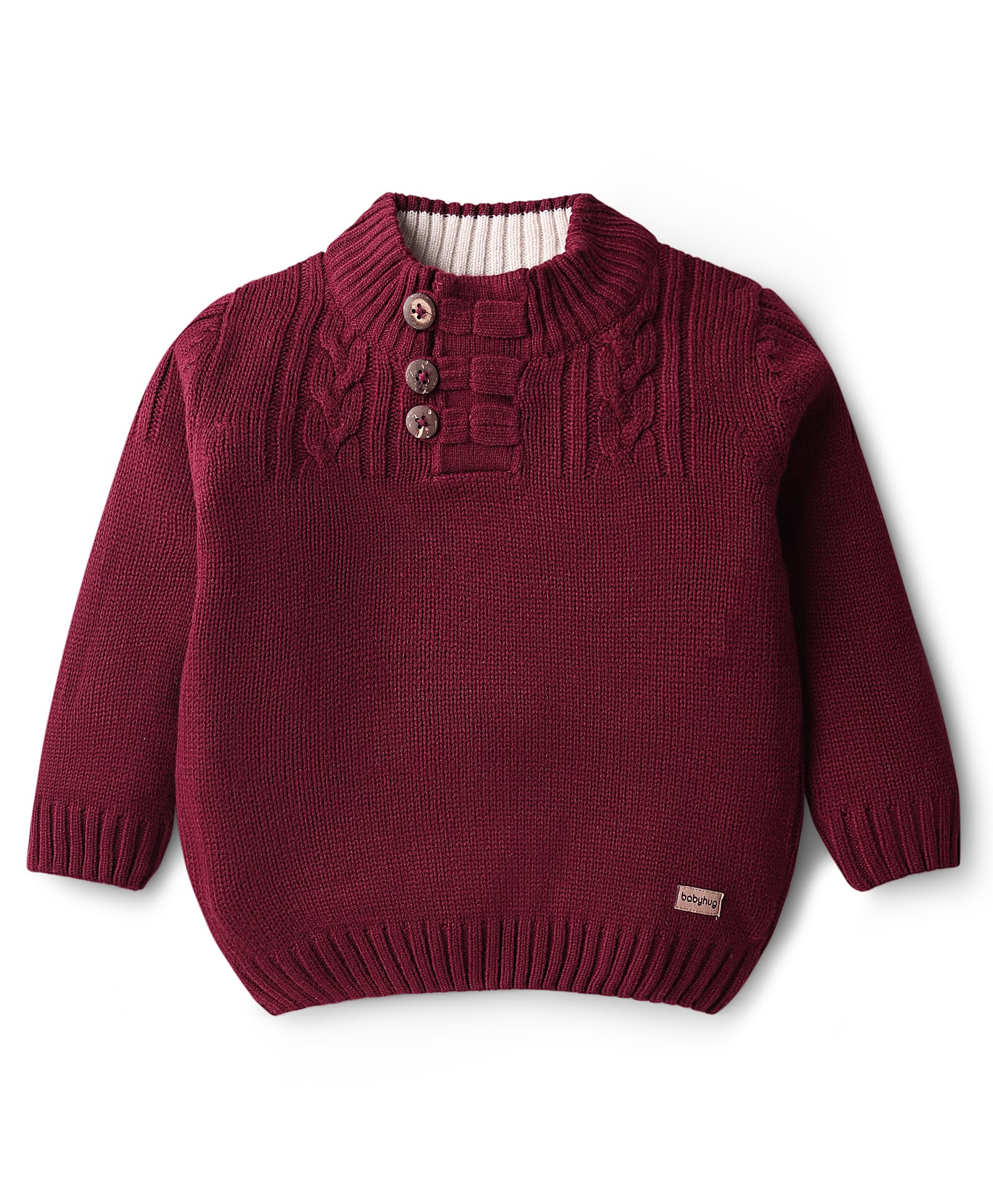 Babyhug Knit Full Sleeves Sweater With Cable Knit Design - Maroon