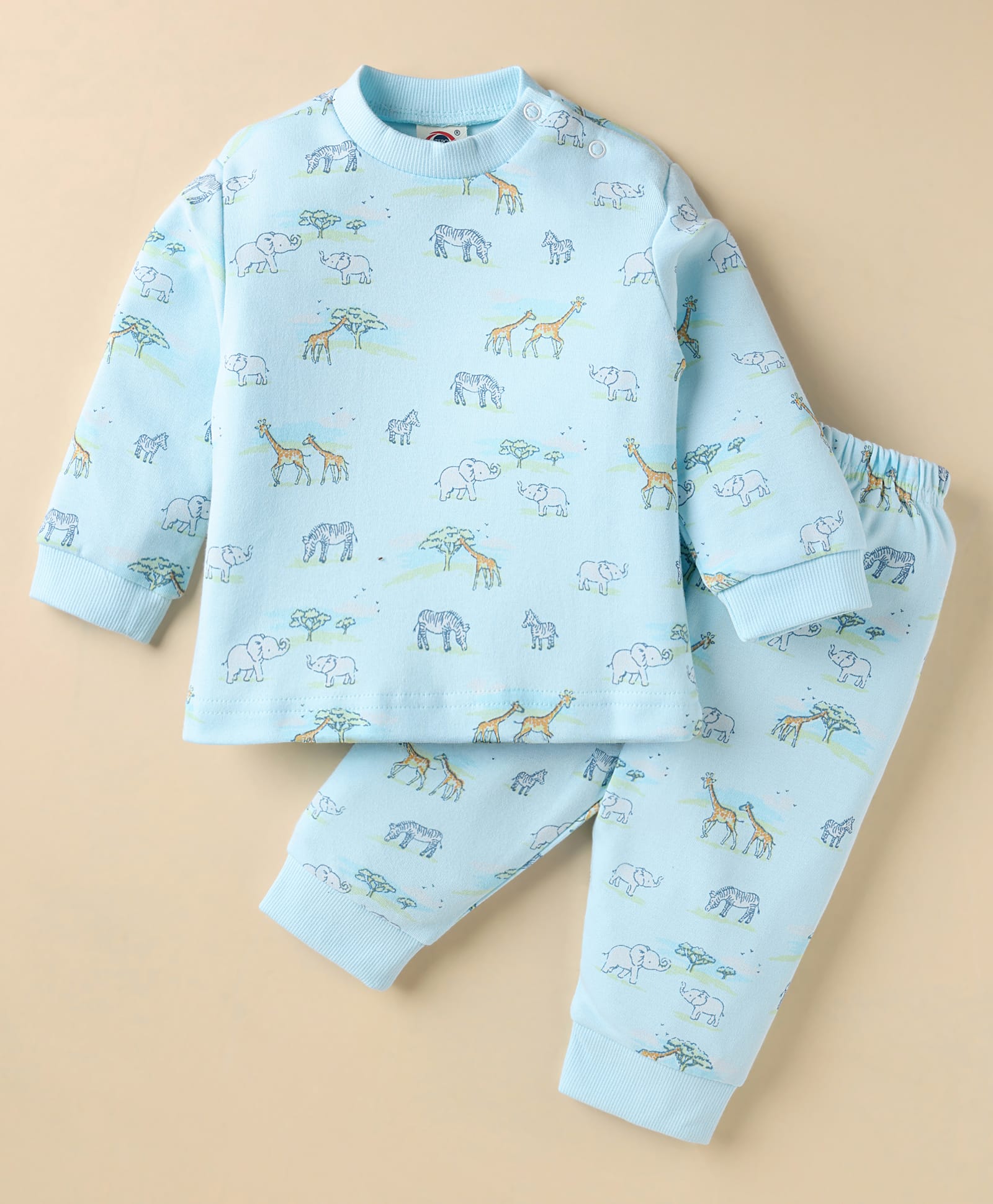 Zero Interlock Knit Full Sleeves Co-ords Night Suit with Jungle Theme Print - Light Blue-picture-35