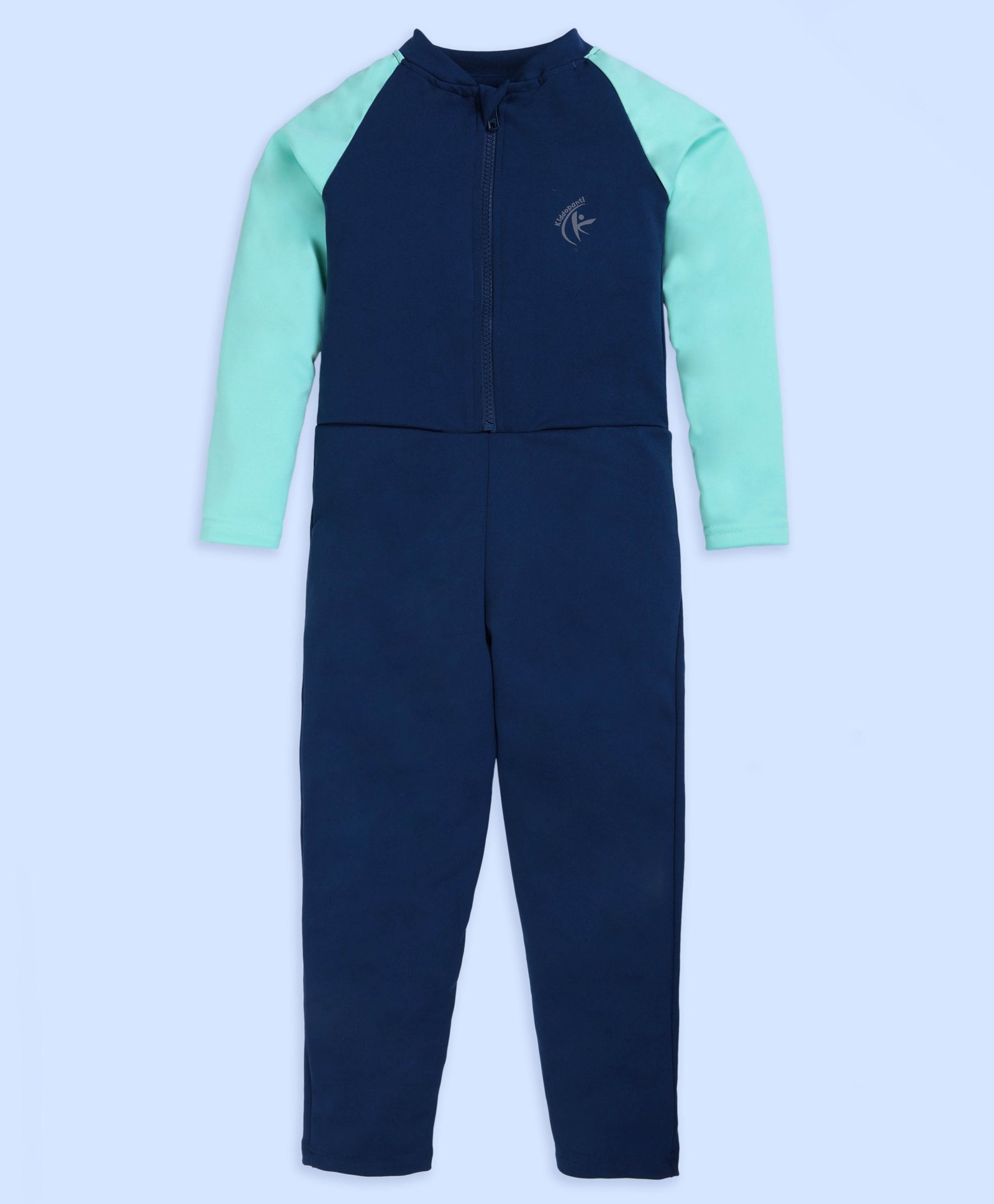 Kiddopanti Full Raglan Sleeves Cut & Sew Legged Swimsuit - Teal & Light Blue-image-36