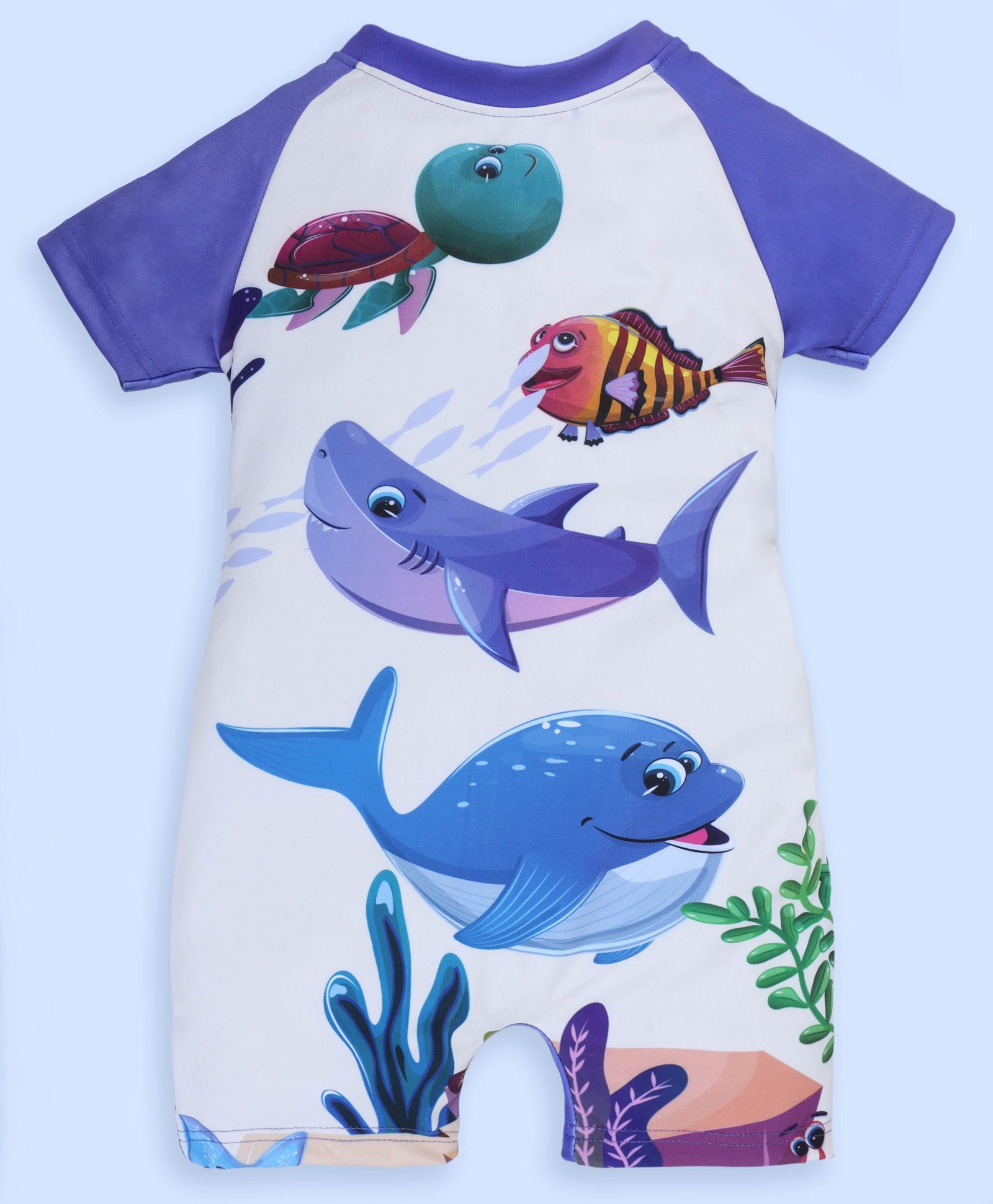 Kiddopanti Half Raglan Sleeves Fishes Printed Legged Swimsuit - Lilac & Off White-picture-27
