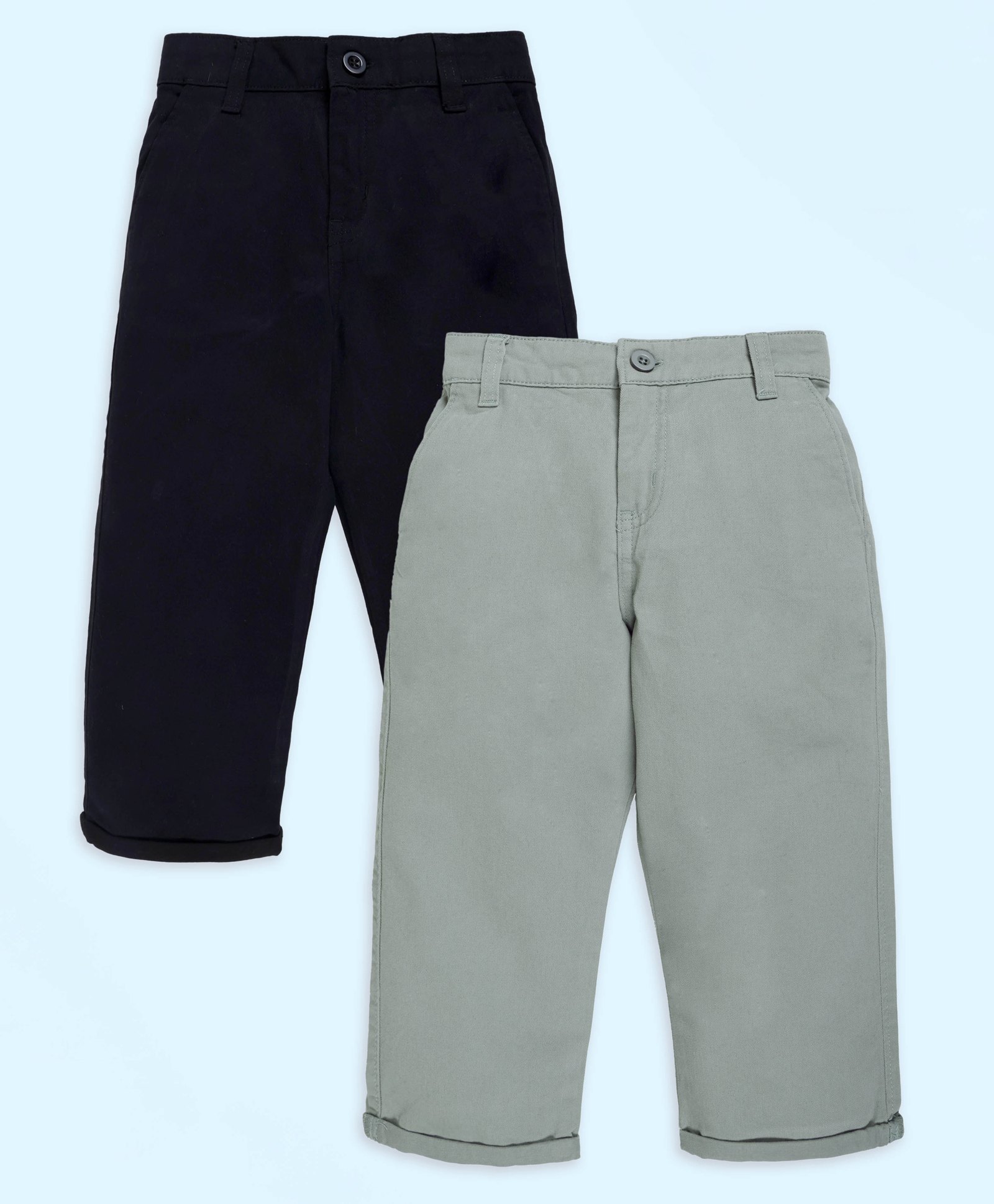 Kiddopanti Cotton Woven Pack Of 2 Solid Chinos - Black & Grey-picture-25