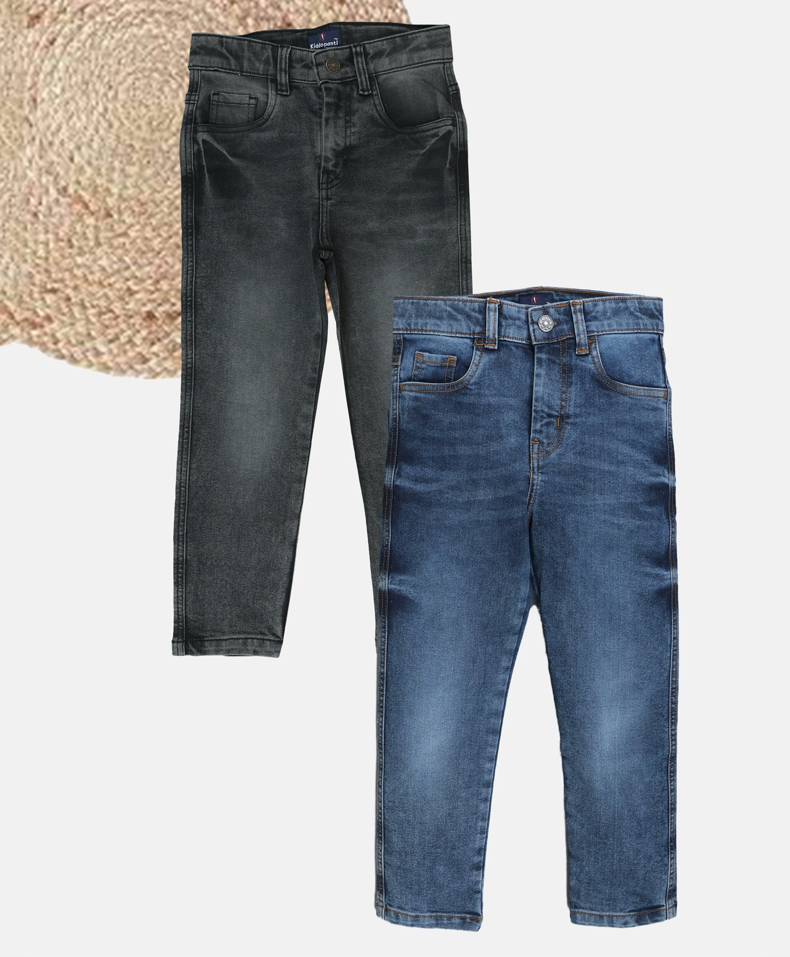 Kiddopanti Denim Woven Pack Of 2 Washed Jeans - Blue & Grey-image-43