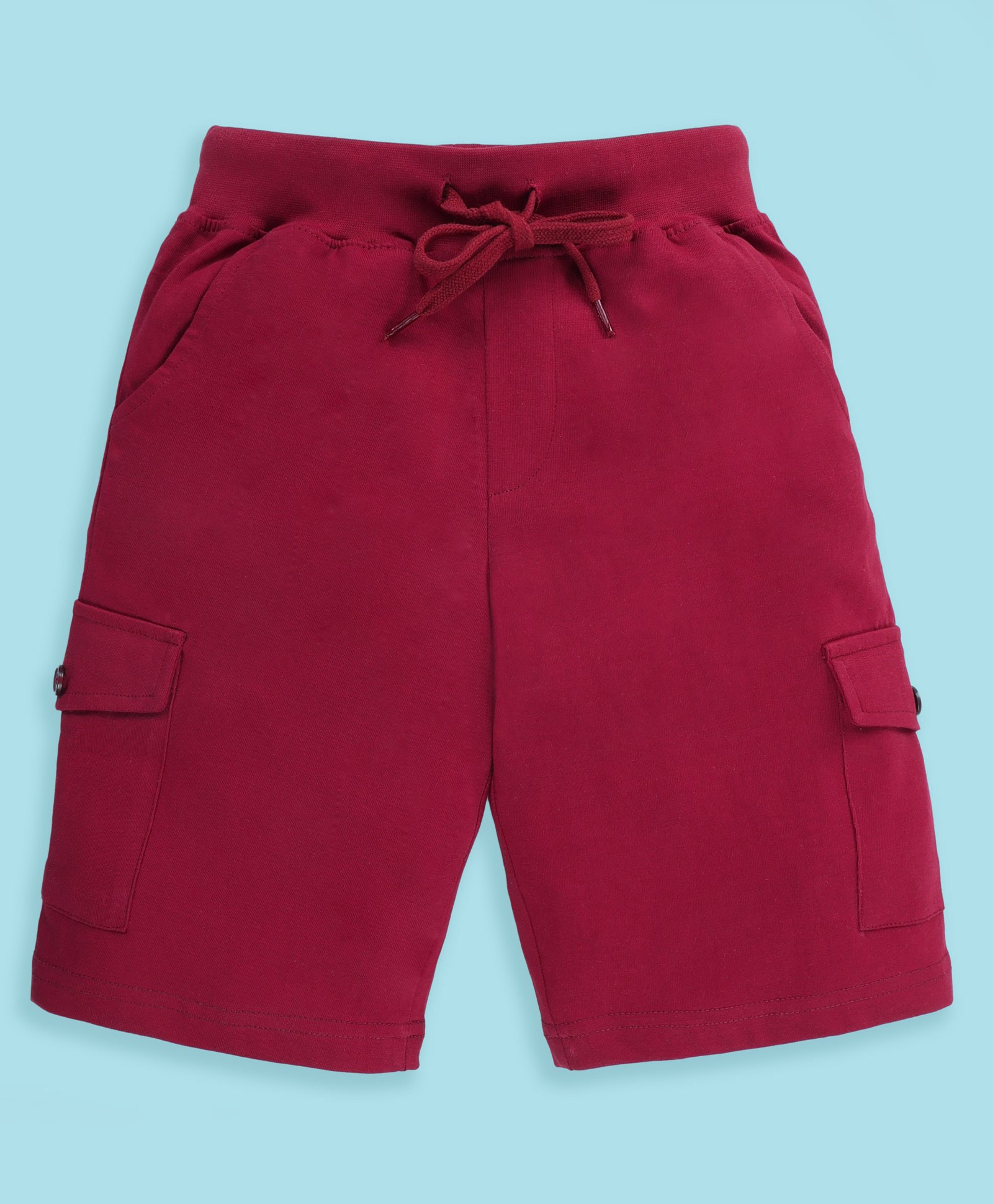 Kiddopanti Cotton Knit Solid Cargo Shorts - Dark Red-picture-36