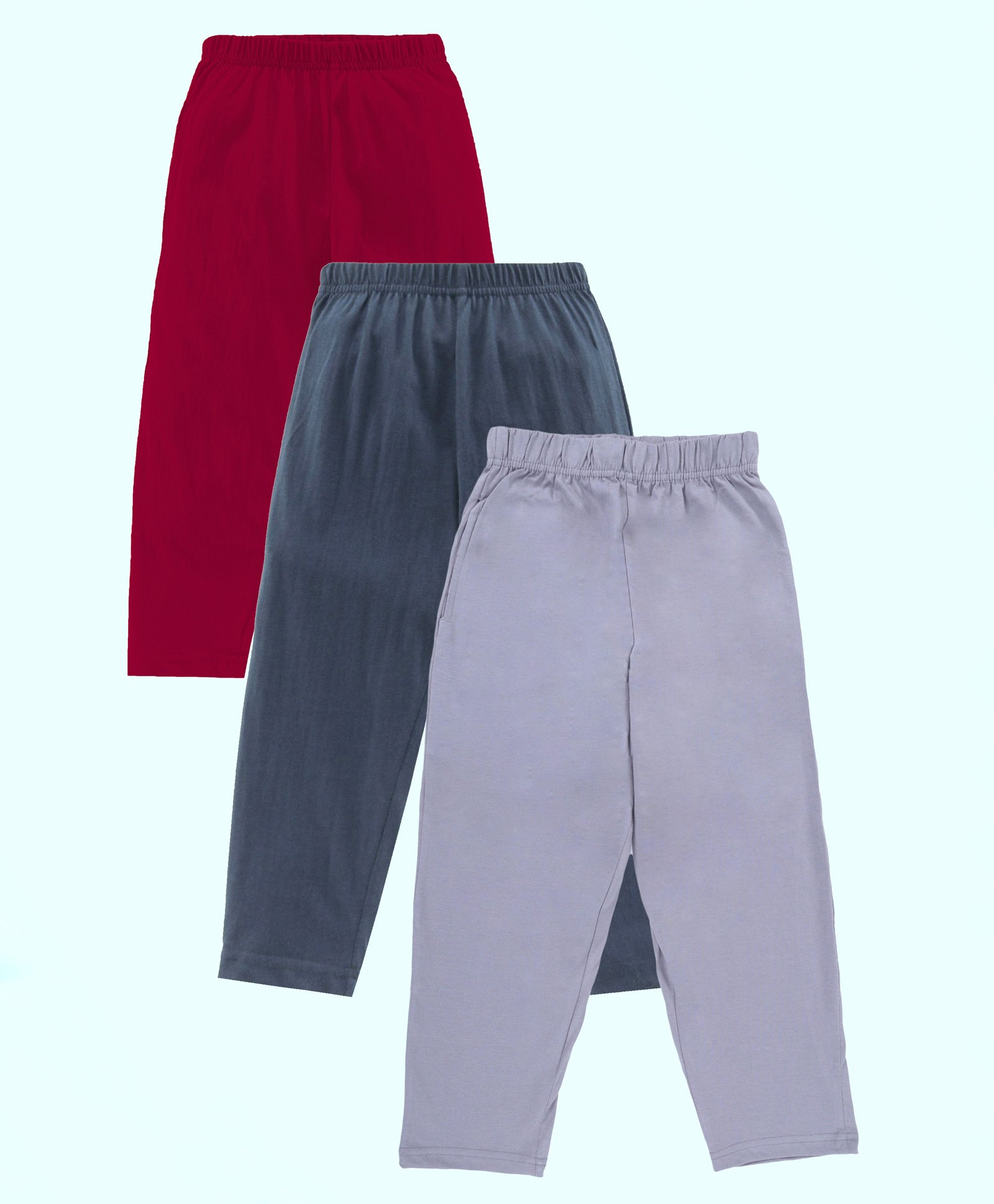 Kiddopanti Cotton Knit Pack Of 3 Solid Pajamas - Grey Red & Navy Blue-picture-16