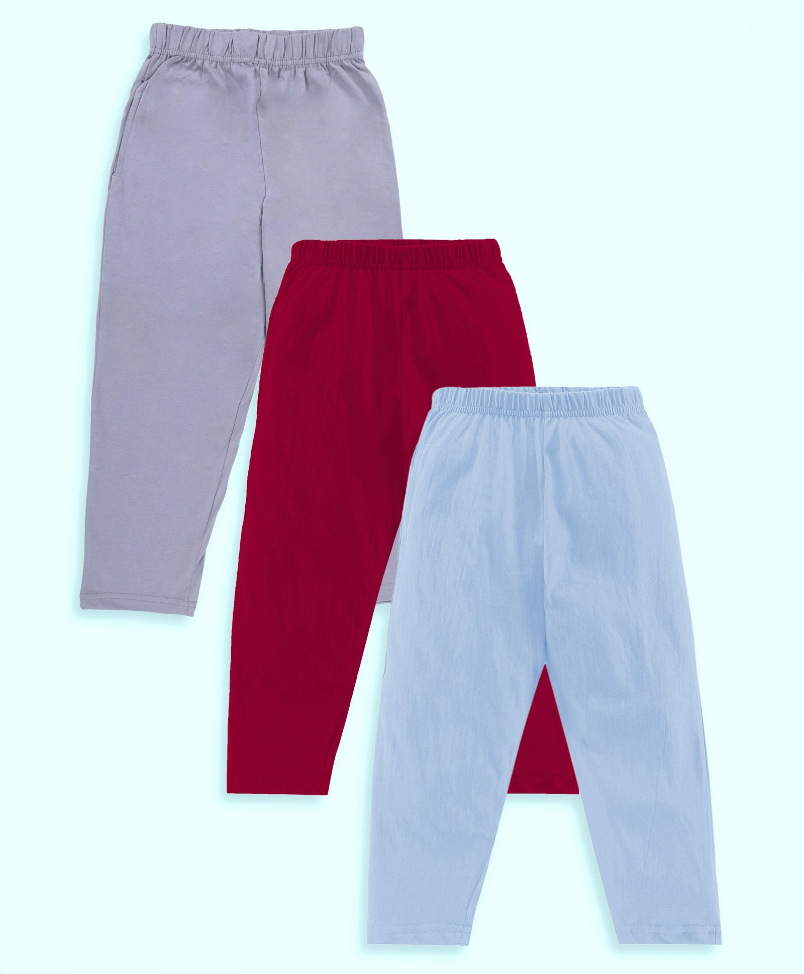 Kiddopanti Cotton Knit Pack Of 3 Solid Pajamas - Grey Red & Ink Blue-picture-18