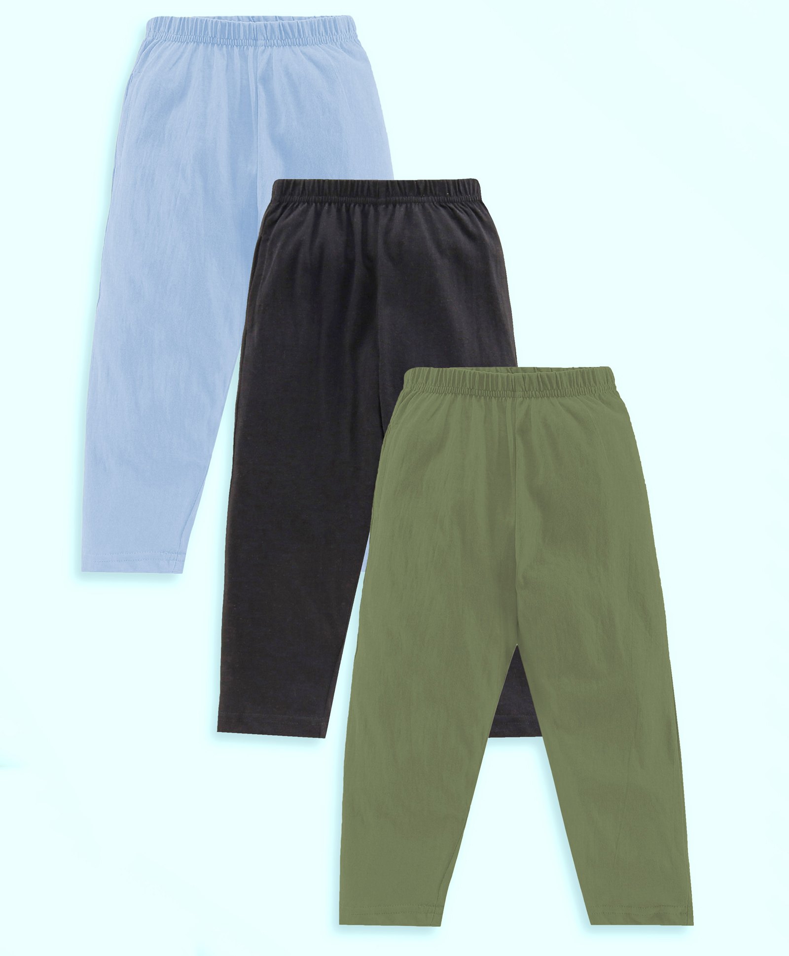 Kiddopanti Cotton Knit Pack Of 3 Solid Pajamas - Jet Black Military Green & Ink Blue-picture-36