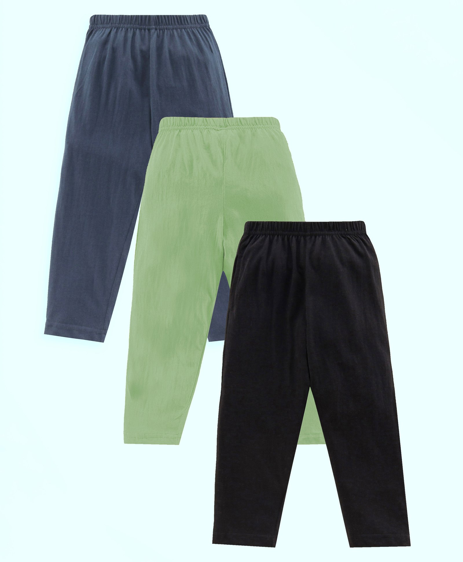 Kiddopanti Cotton Knit Pack Of 3 Solid Pajamas - Jet Black Navy Blue & Light Green-picture-24