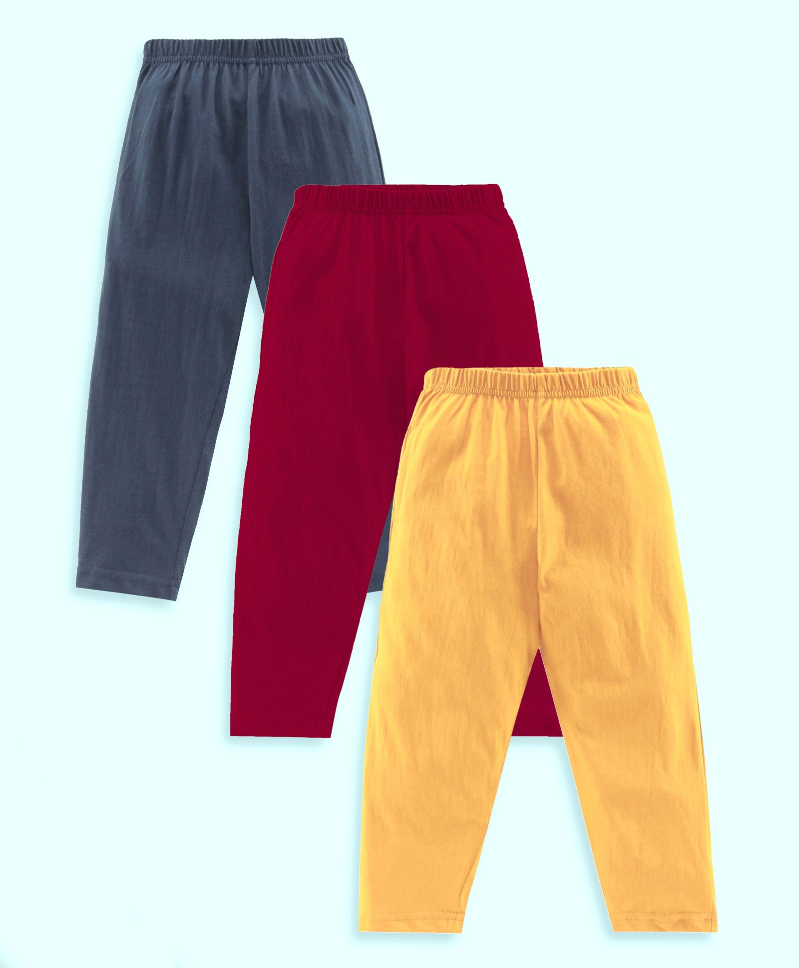 Kiddopanti Cotton Knit Pack Of 3 Solid Pajamas - Mustard Red & Navy Blue-picture-12