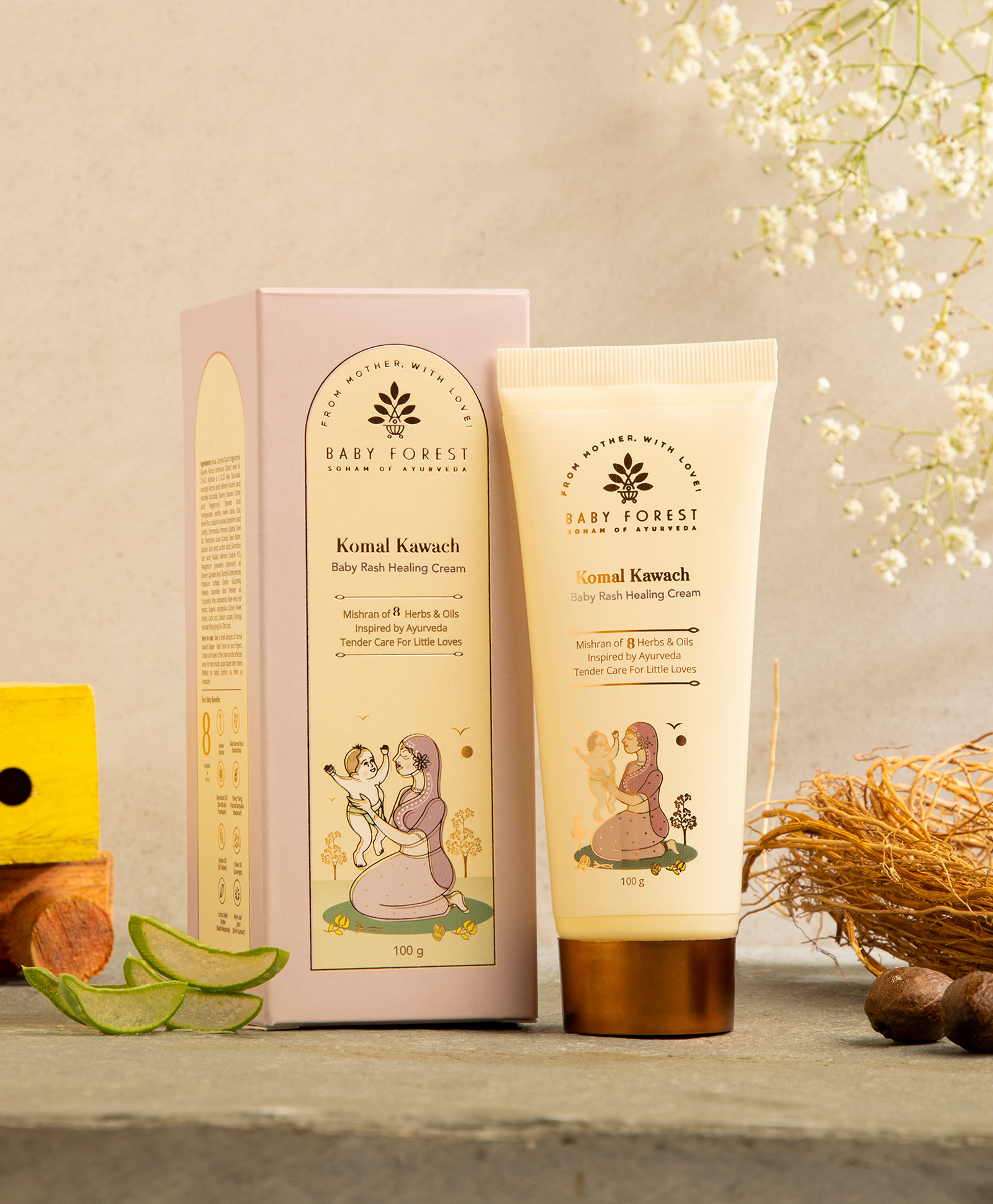 BABY FOREST Komal Kawach Baby Rash Healing Cream With 8 Herbs & Oils Derma-safe - 100 g