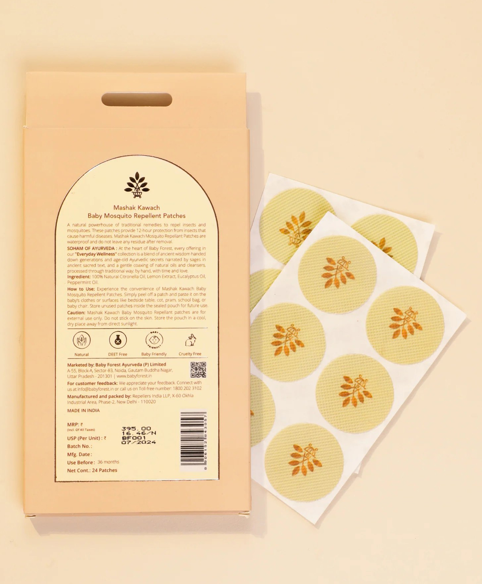 BABY FOREST Mashak Kawach Natural Repellent Mosquito Patches - Pack Of 24