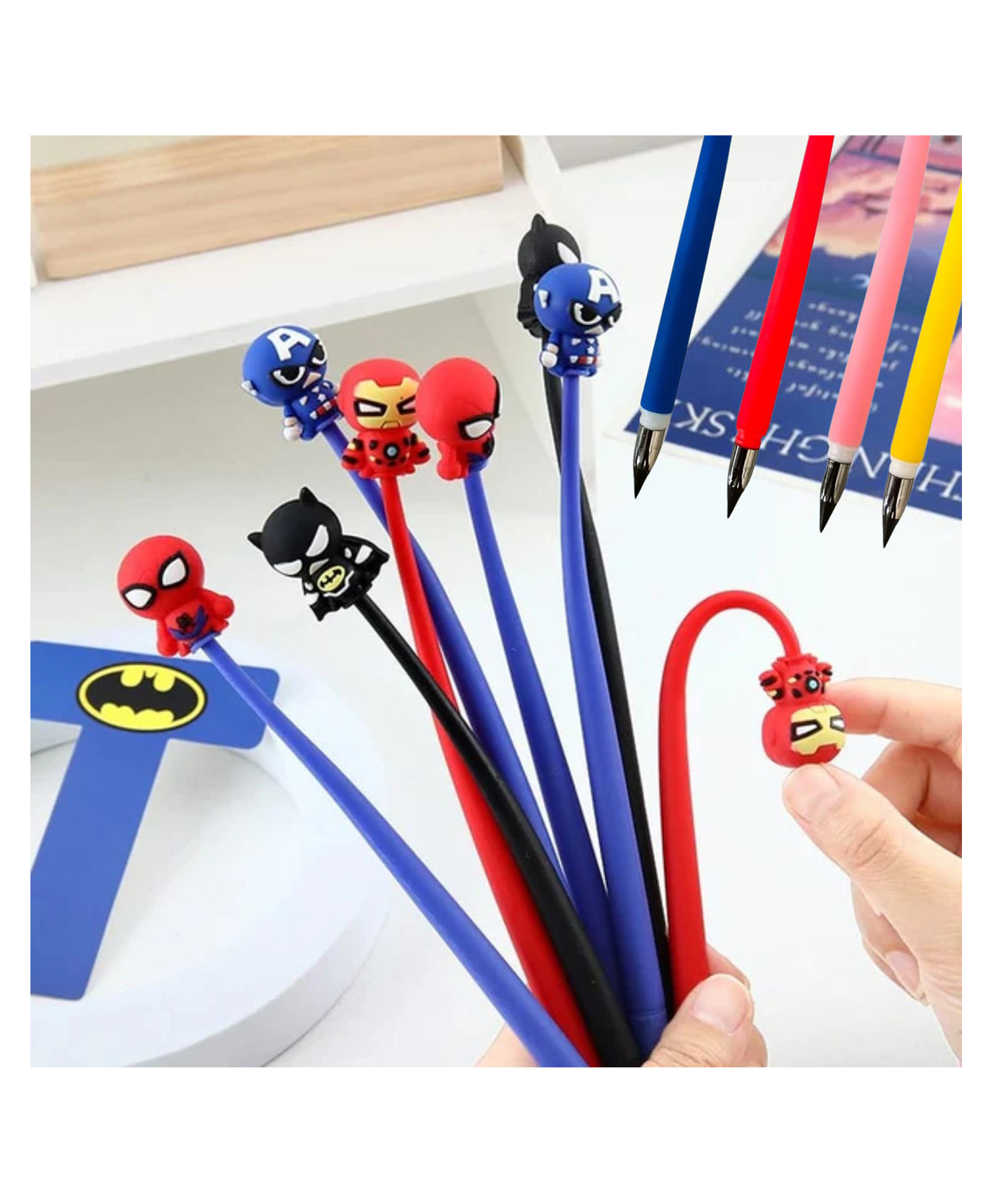 Birthday Popper 12 Pcs Never Ending Pencil for Kids as Birthday Return Gifts Superhero Theme Infinity Pencils for Kids-image-7