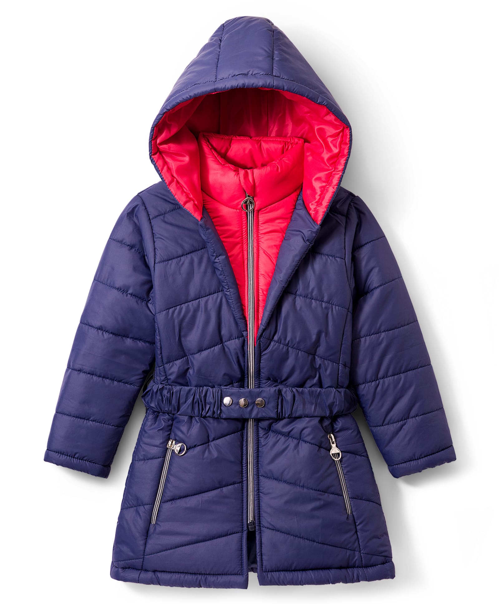 Pine Kids Woven Full Sleeves Solid Color Hooded Padded Jacket - Navy Blue-picture-19