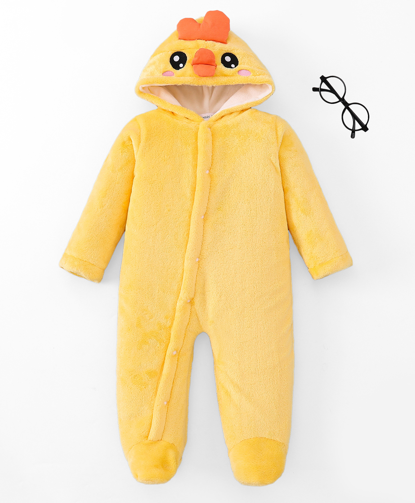 Mark & Mia Full Sleeves Winter Wear Hooded Romper With Duck Embroidery & Applique - Yellow-picture-18