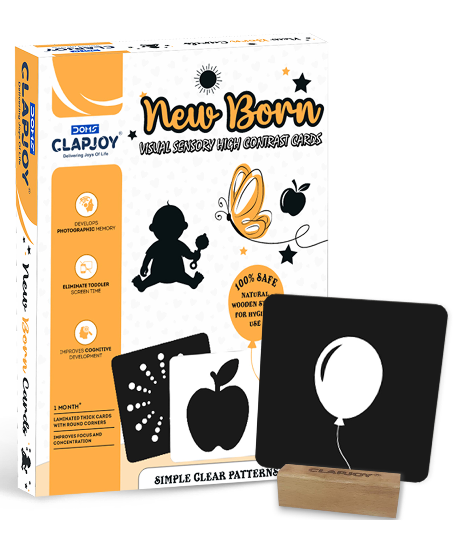 Clapjoy High Contrast Black & White Flash Cards for Newborns | 40 Images, 20 Cards, 2 Stands-image-48